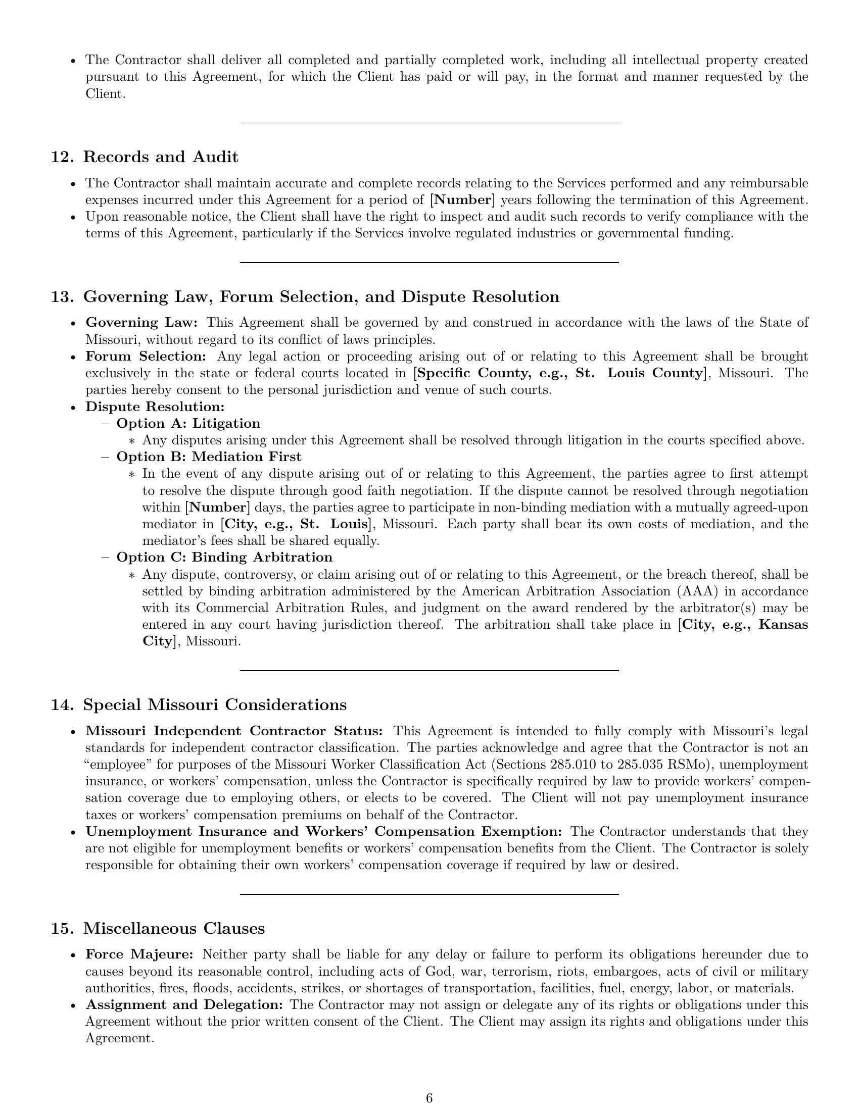 Preview page 6 of Pro Missouri independent contractor agreement template