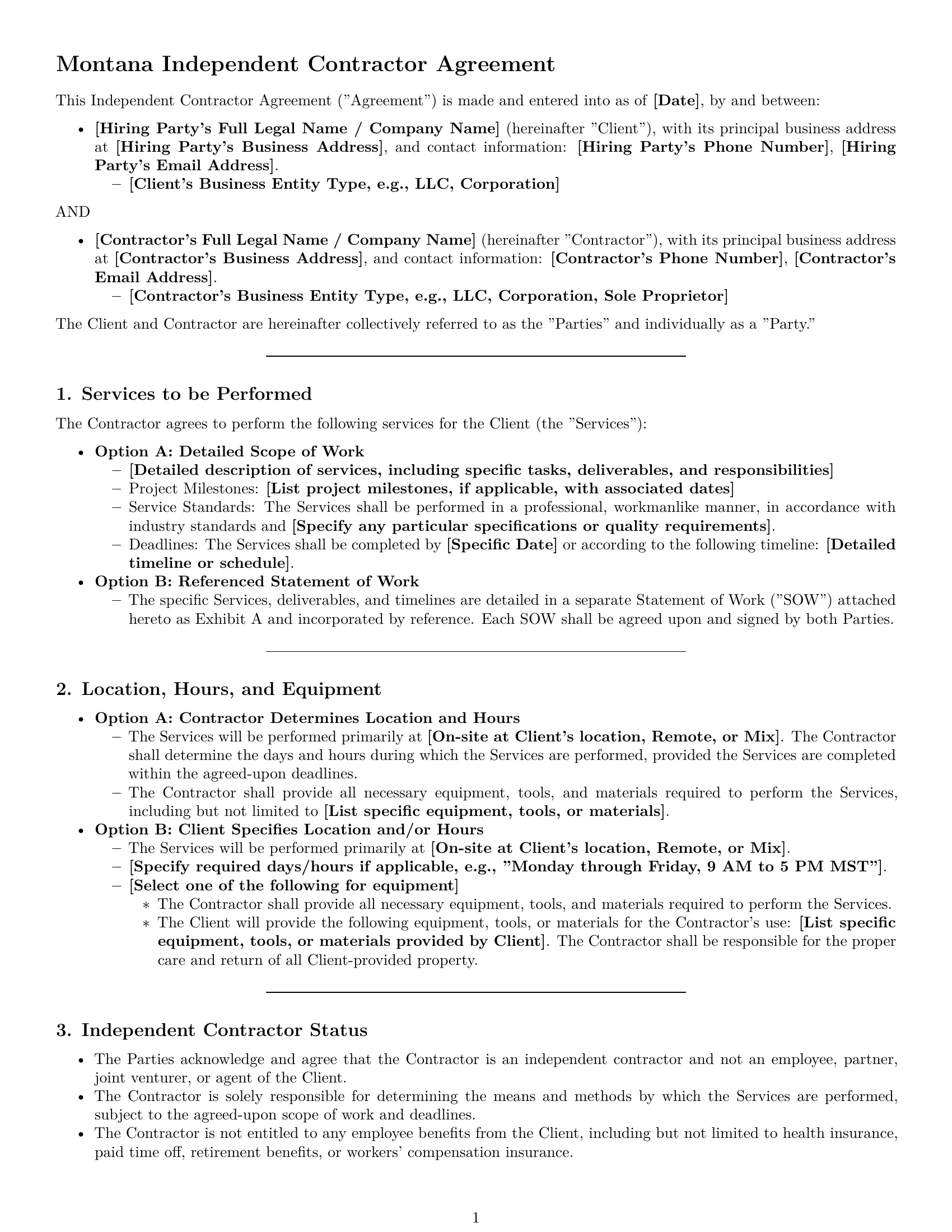 Preview page 1 of Pro Montana independent contractor agreement template