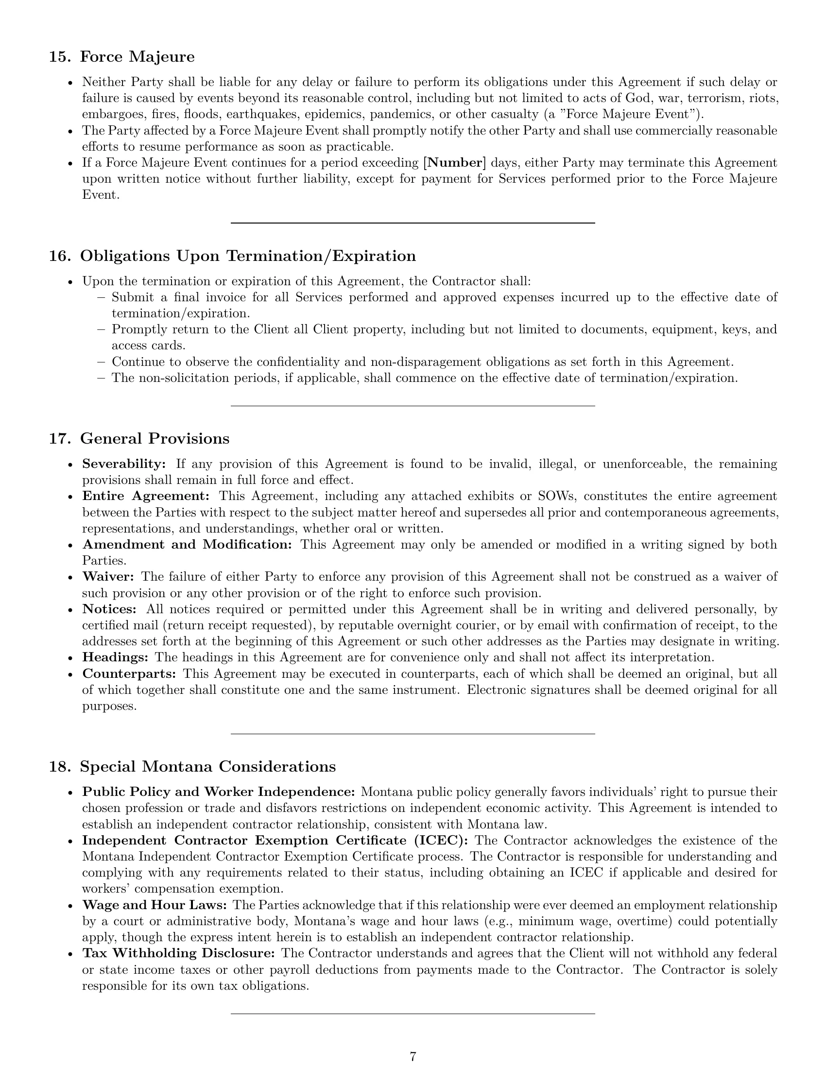 Preview page 7 of Pro Montana independent contractor agreement template