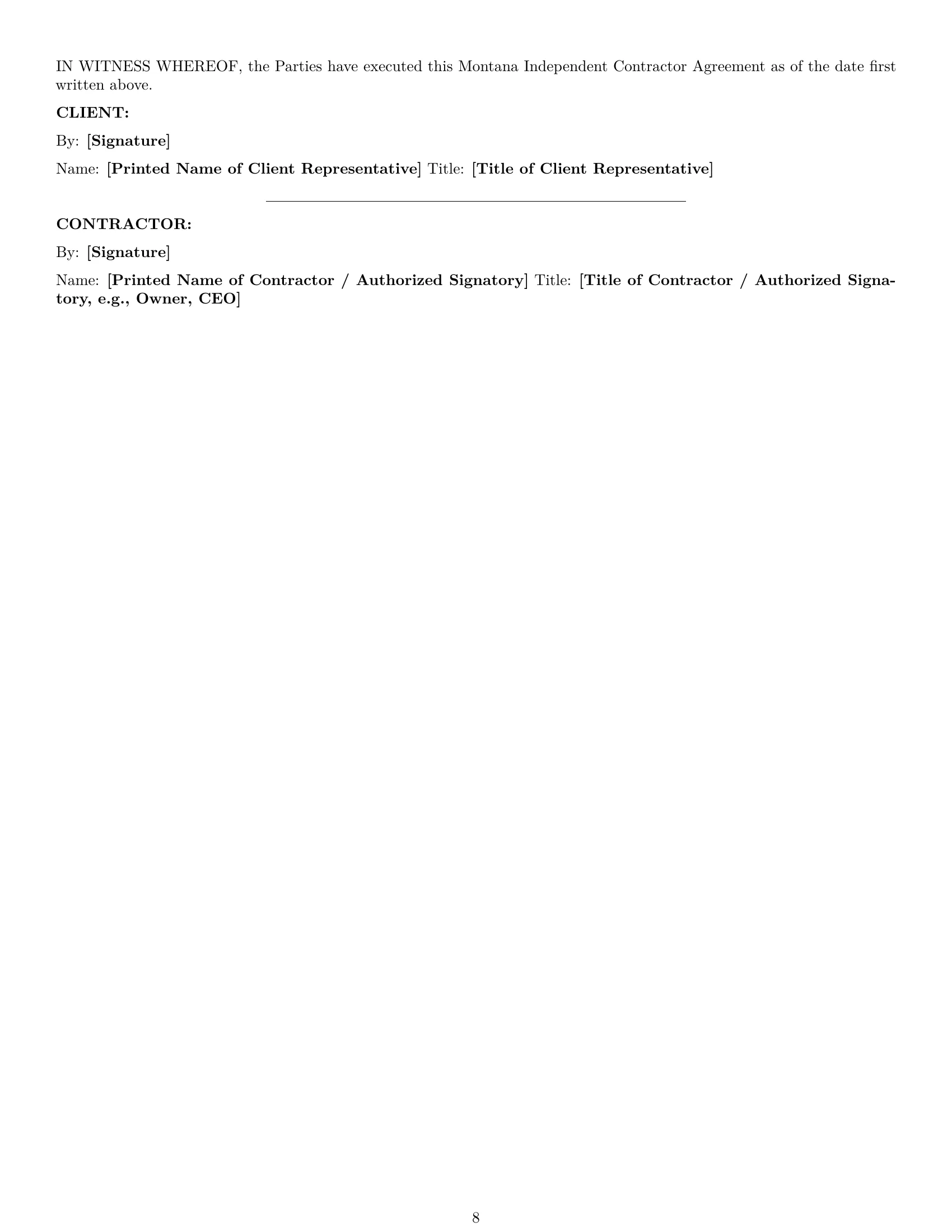 Preview page 8 of Pro Montana independent contractor agreement template