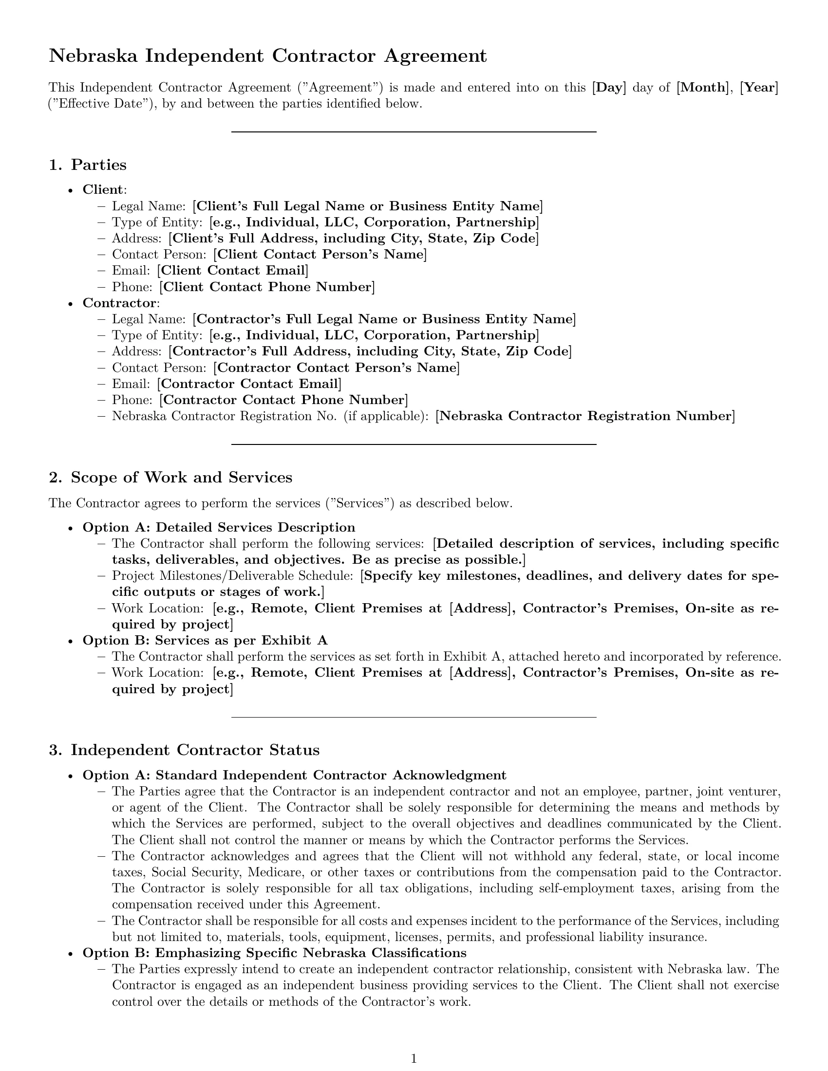Preview page 1 of Pro Nebraska independent contractor agreement template