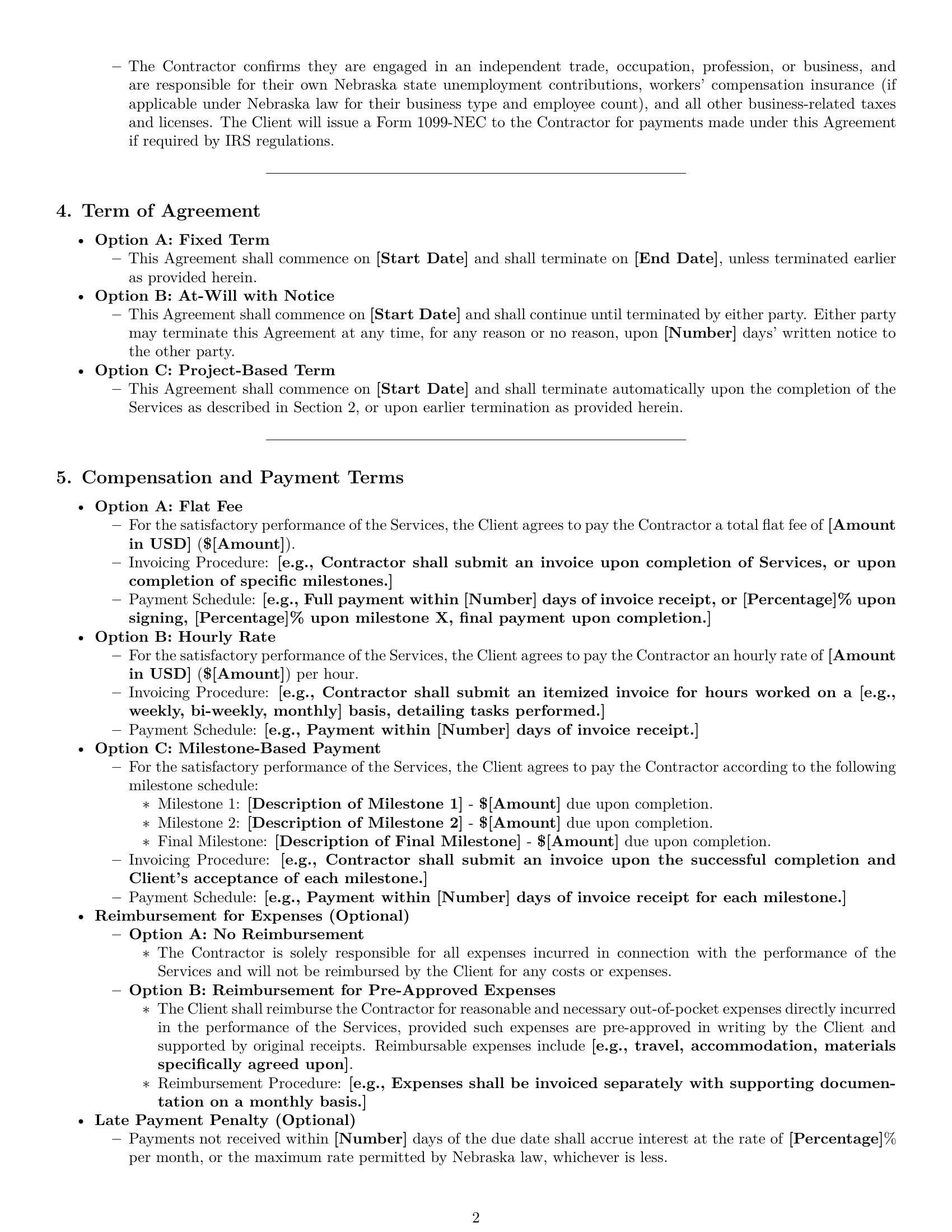 Preview page 2 of Pro Nebraska independent contractor agreement template