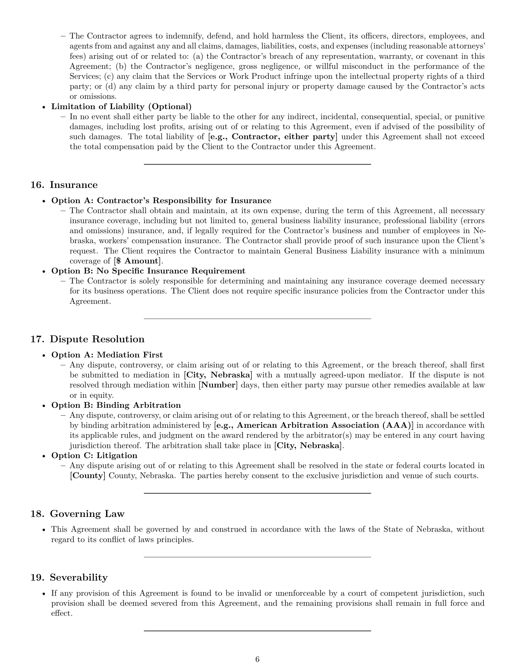 Preview page 6 of Pro Nebraska independent contractor agreement template