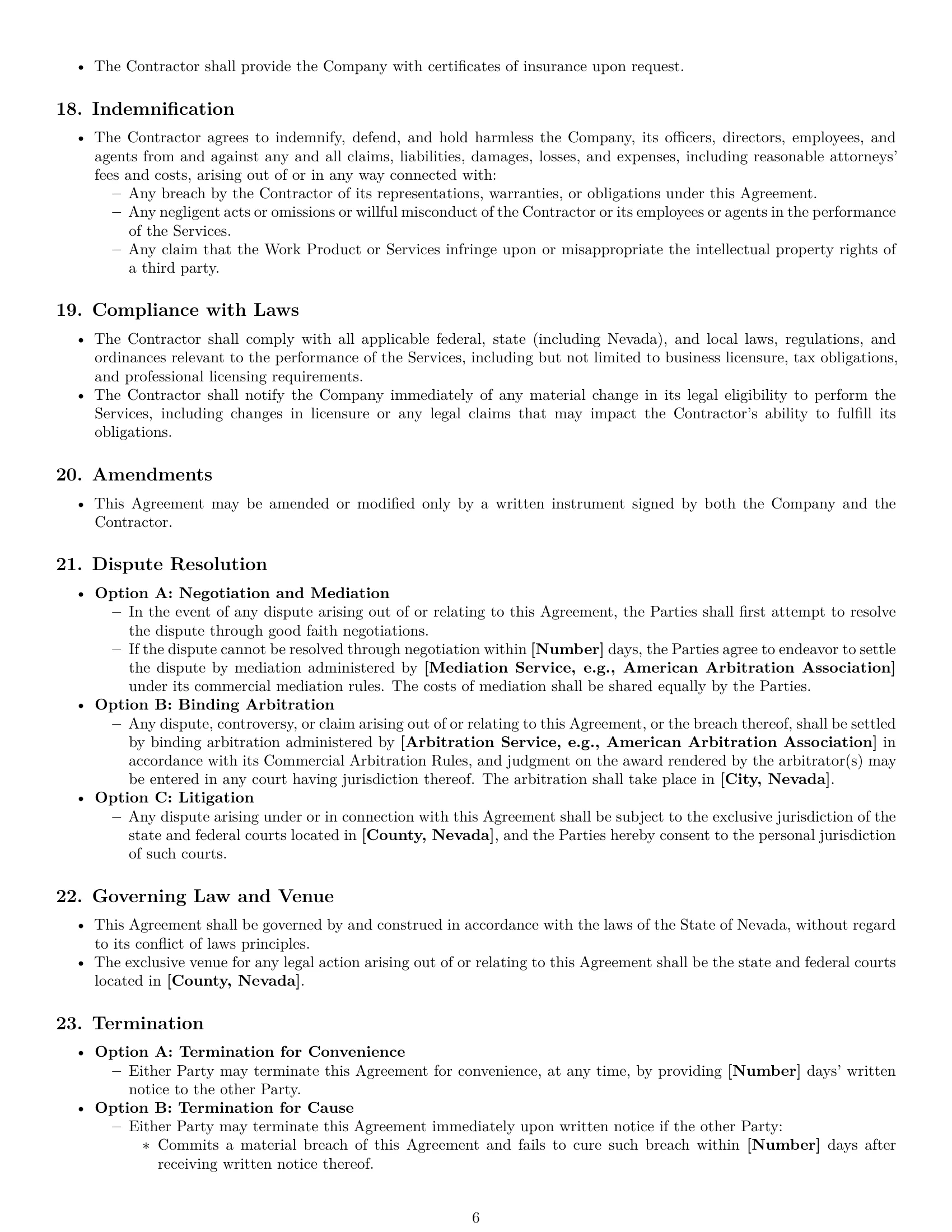 Preview page 6 of Pro Nevada independent contractor agreement template