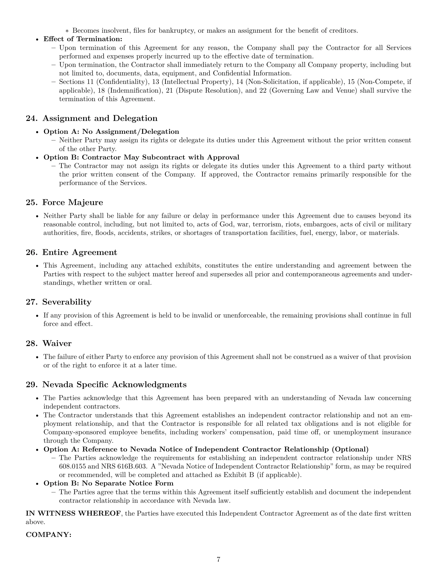 Preview page 7 of Pro Nevada independent contractor agreement template