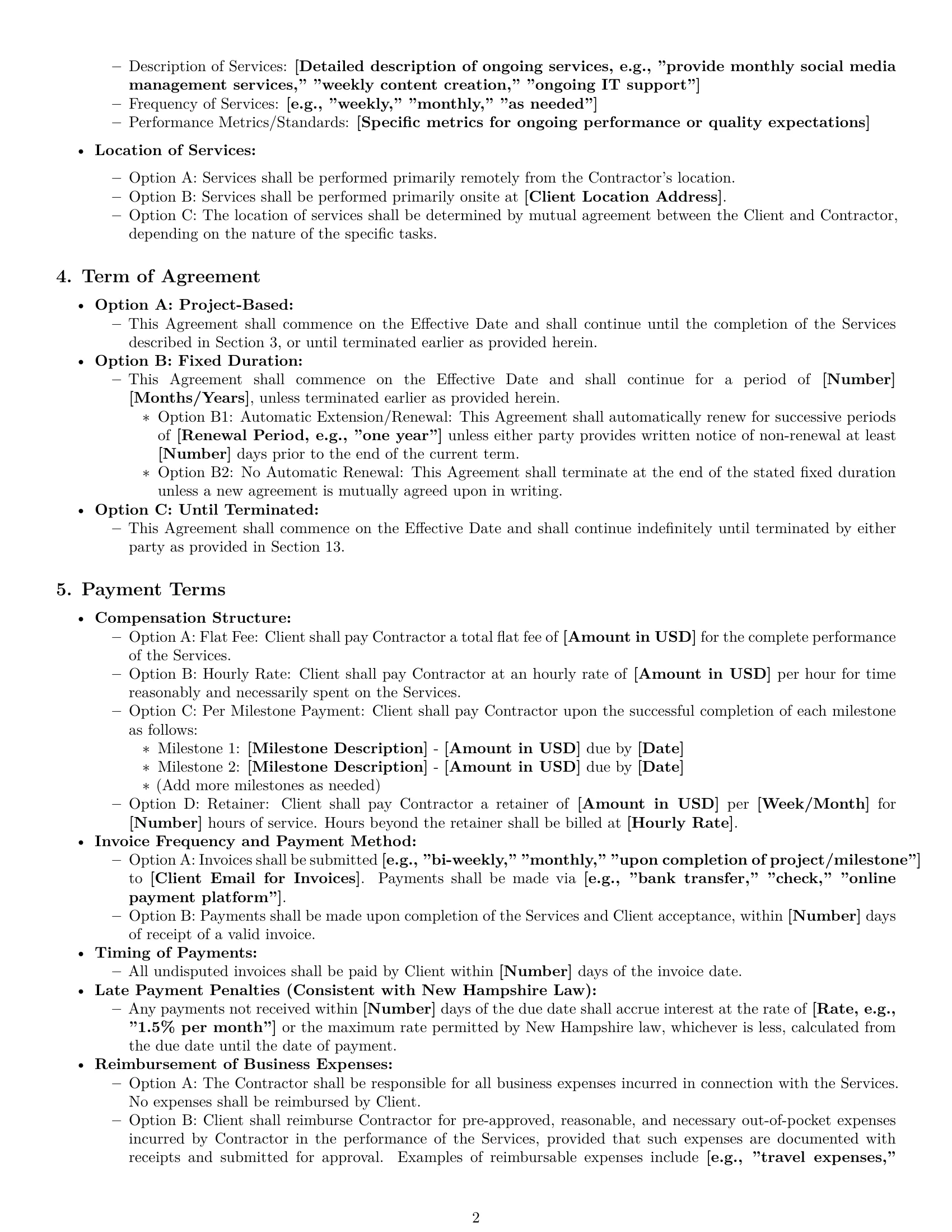 Preview page 2 of Pro New Hampshire independent contractor agreement template