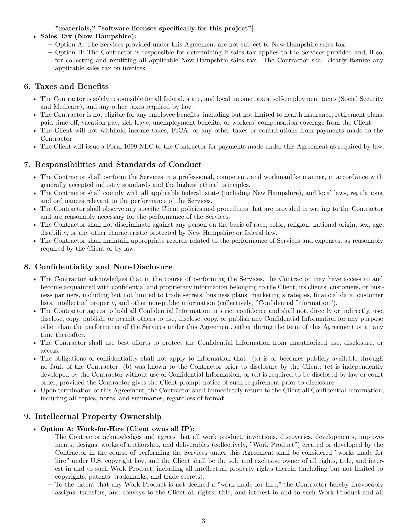 Preview page 3 of Pro New Hampshire independent contractor agreement template
