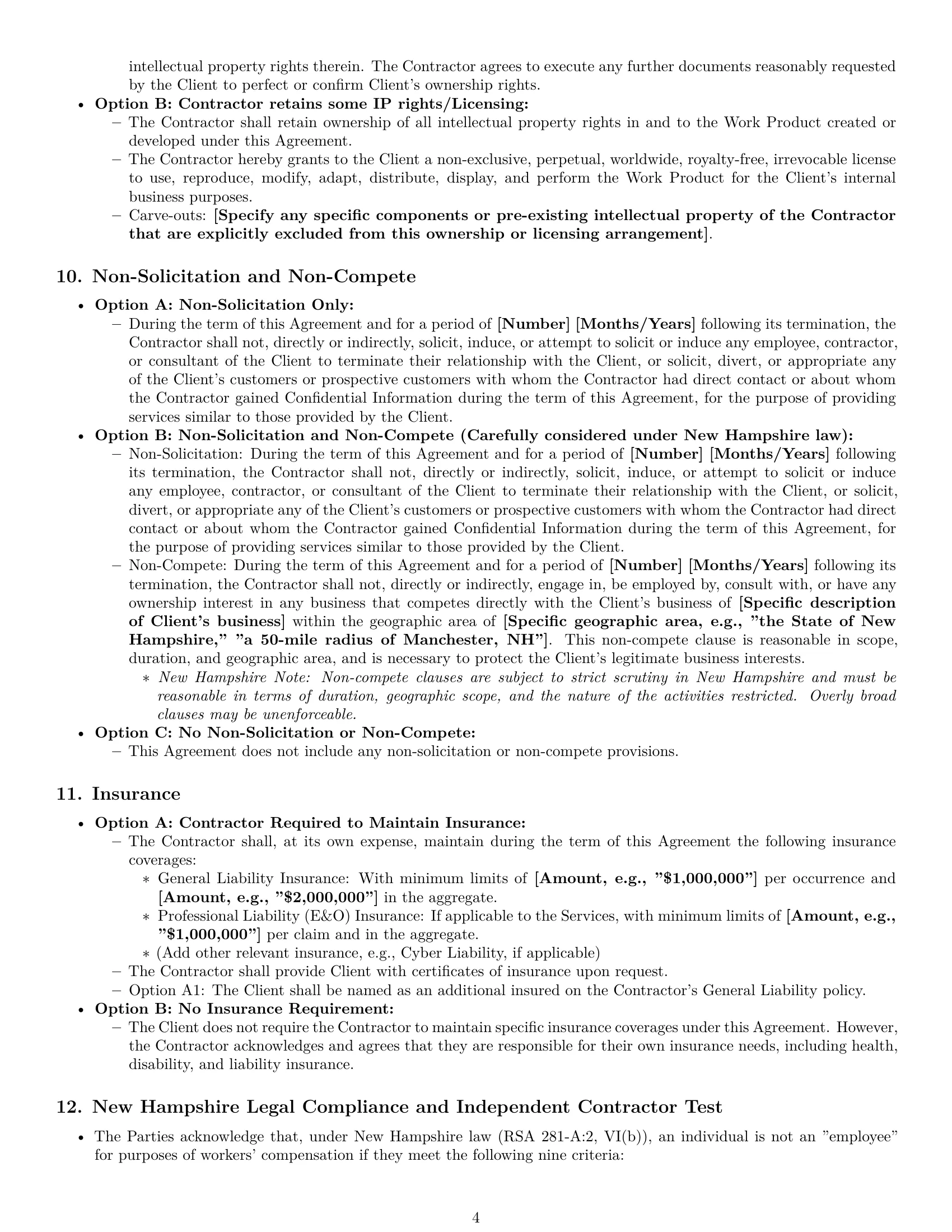 Preview page 4 of Pro New Hampshire independent contractor agreement template