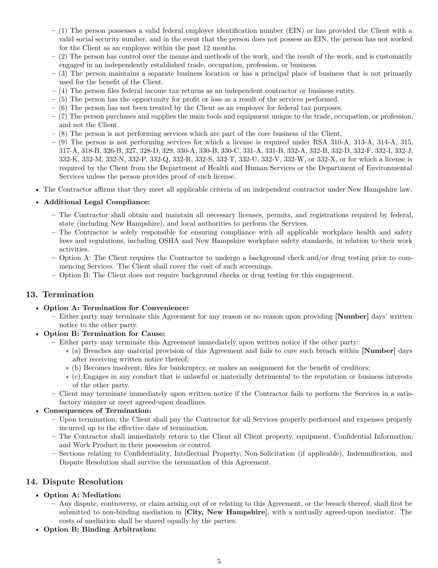Preview page 5 of Pro New Hampshire independent contractor agreement template