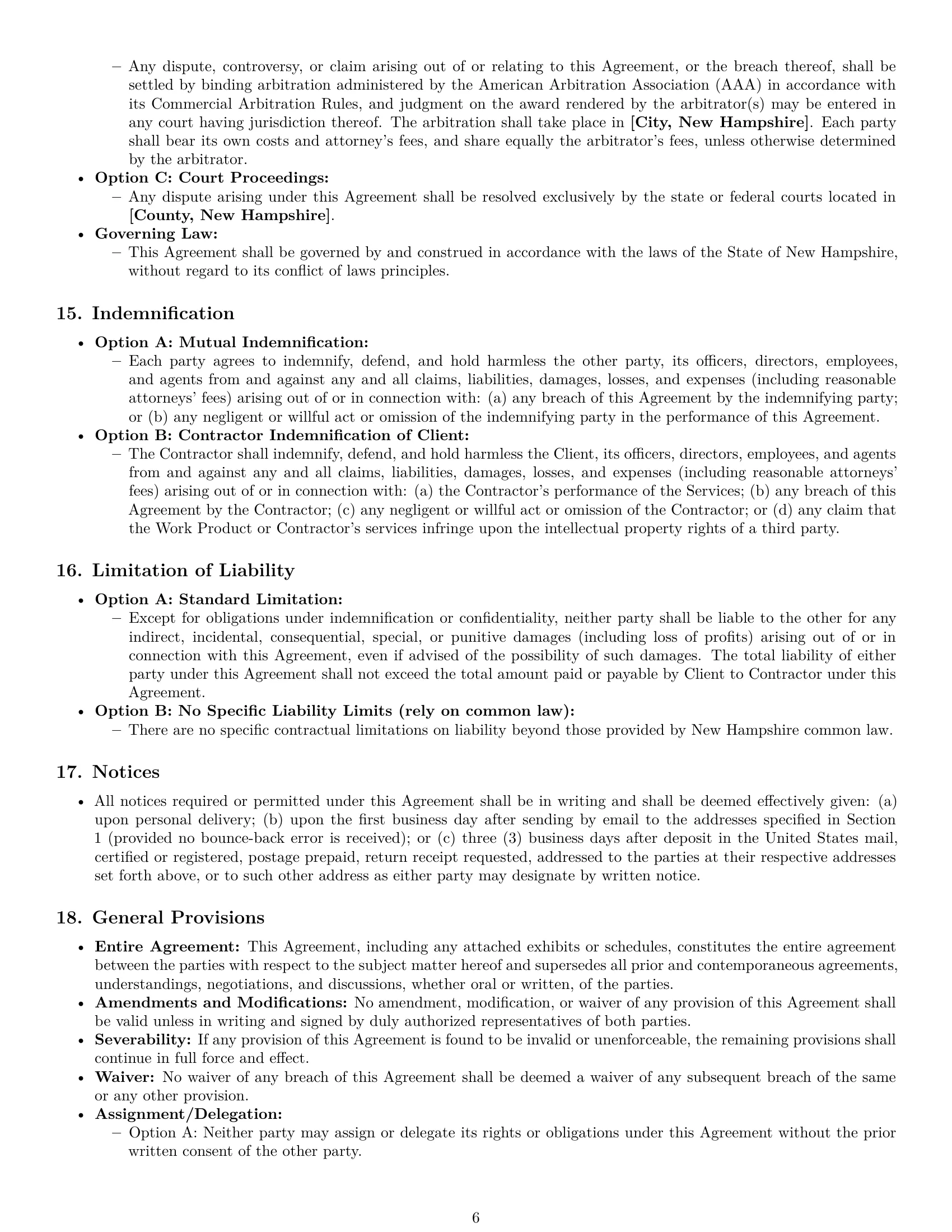 Preview page 6 of Pro New Hampshire independent contractor agreement template