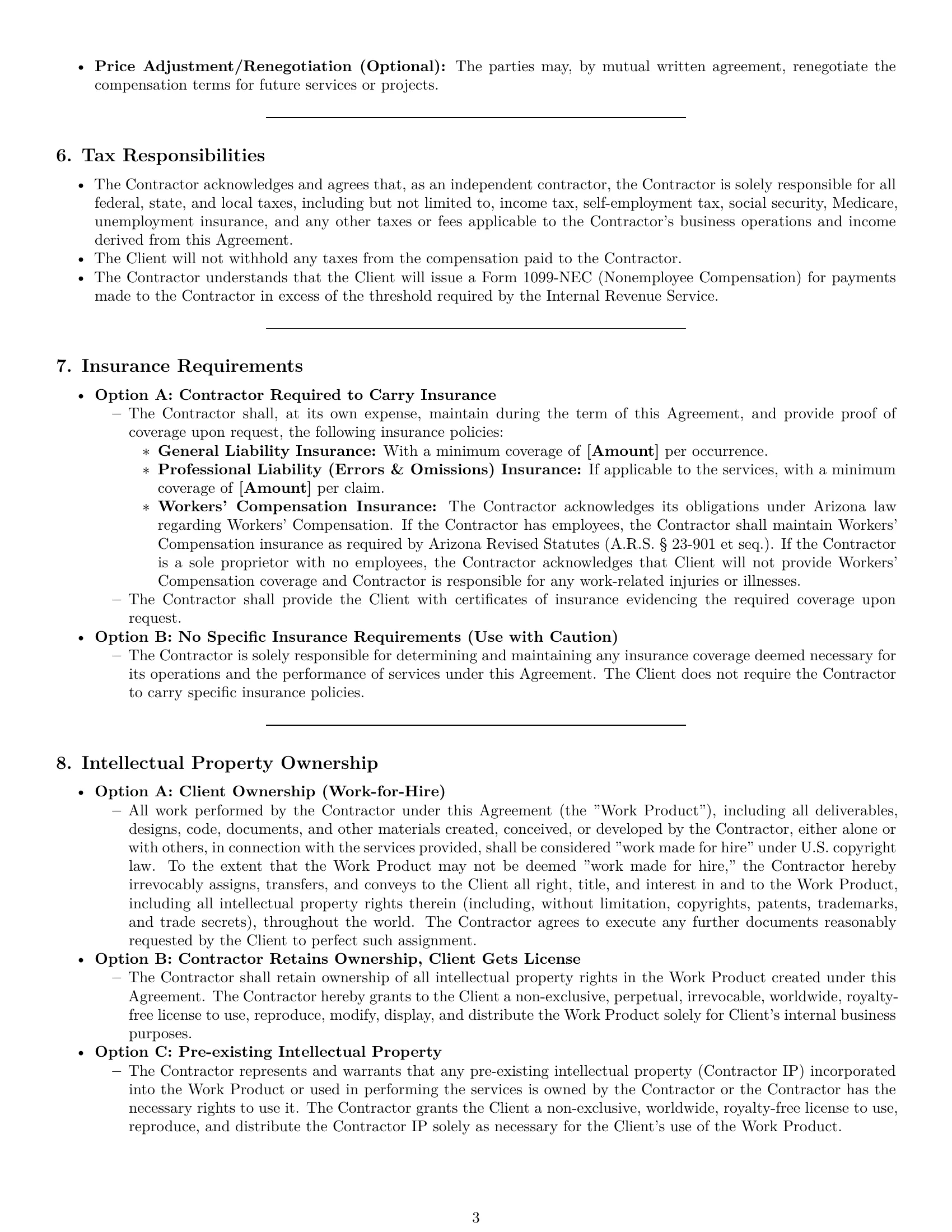 Preview page 3 of Pro Arizona independent contractor agreement template