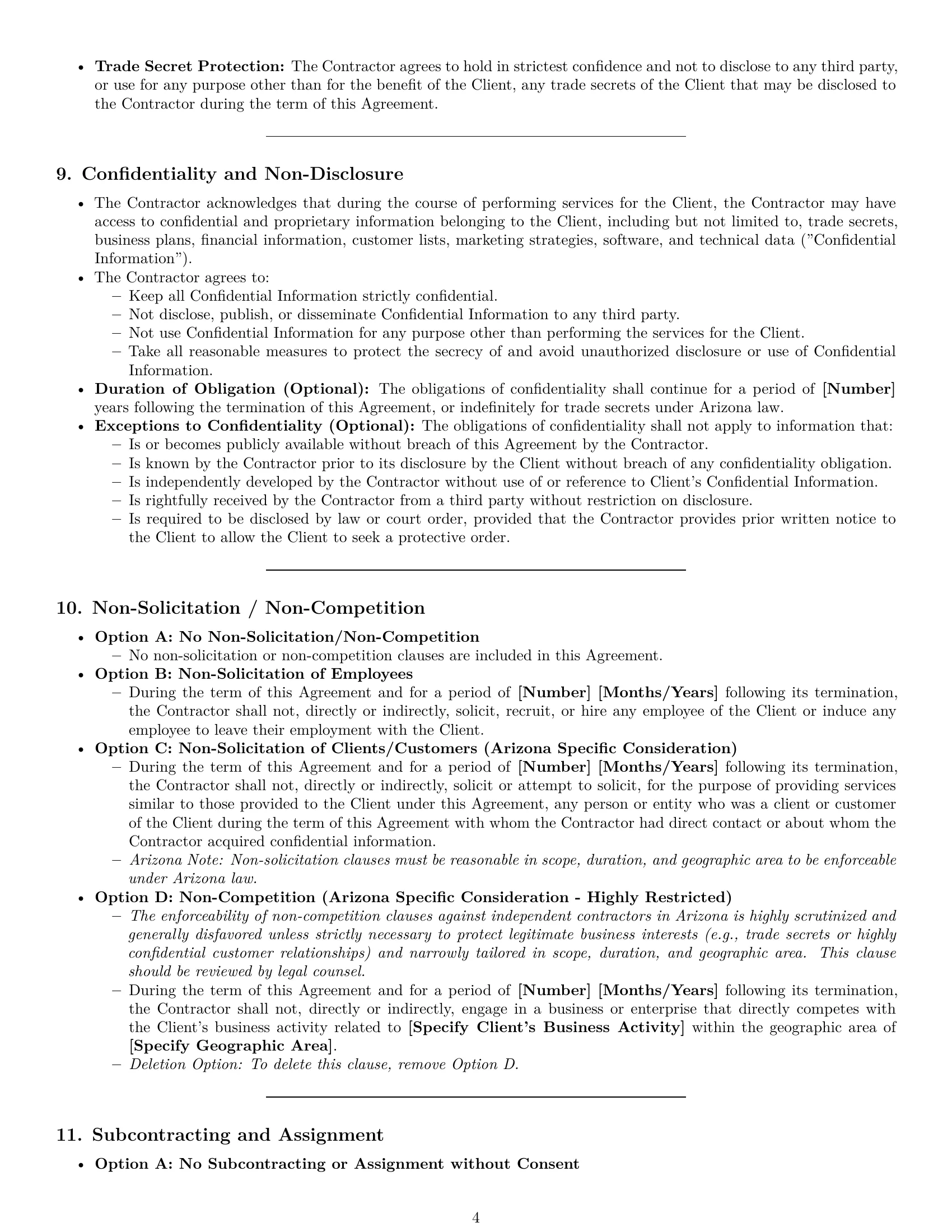 Preview page 4 of Pro Arizona independent contractor agreement template