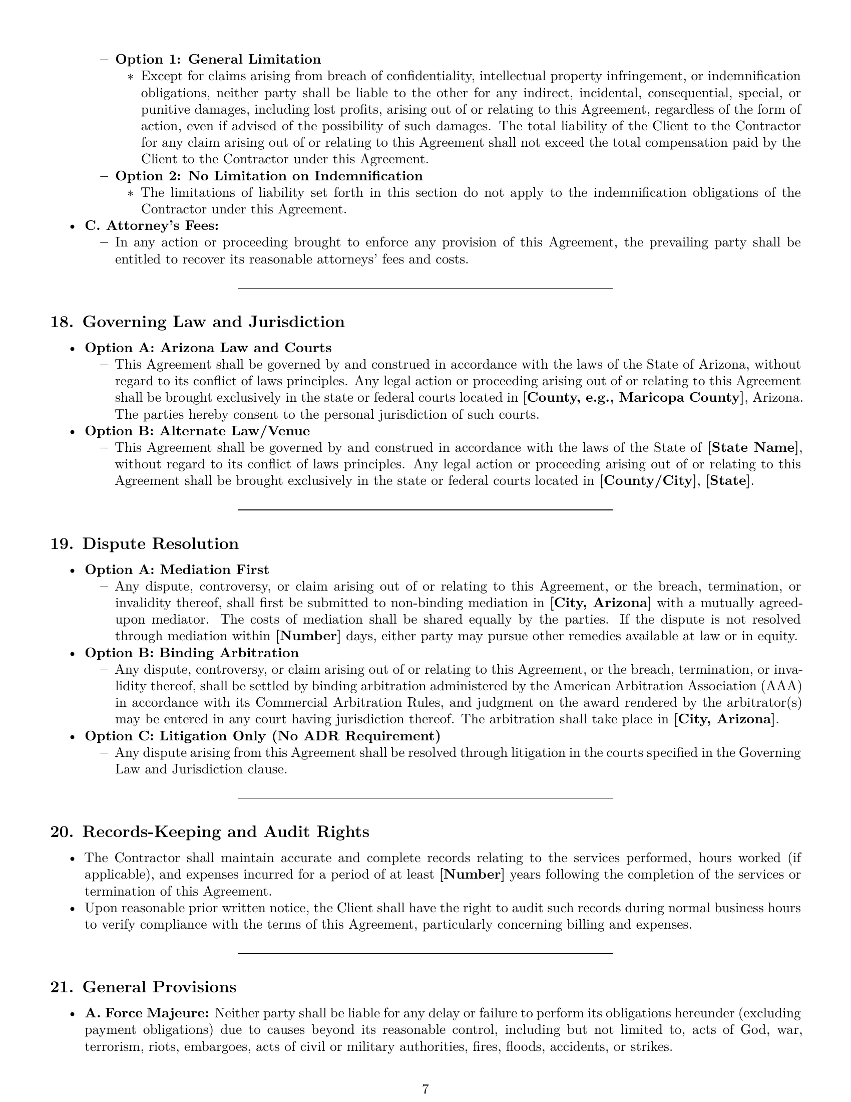 Preview page 7 of Pro Arizona independent contractor agreement template