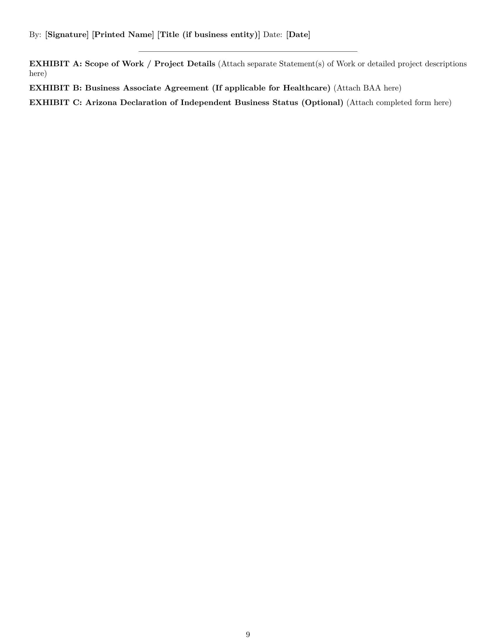 Preview page 9 of Pro Arizona independent contractor agreement template