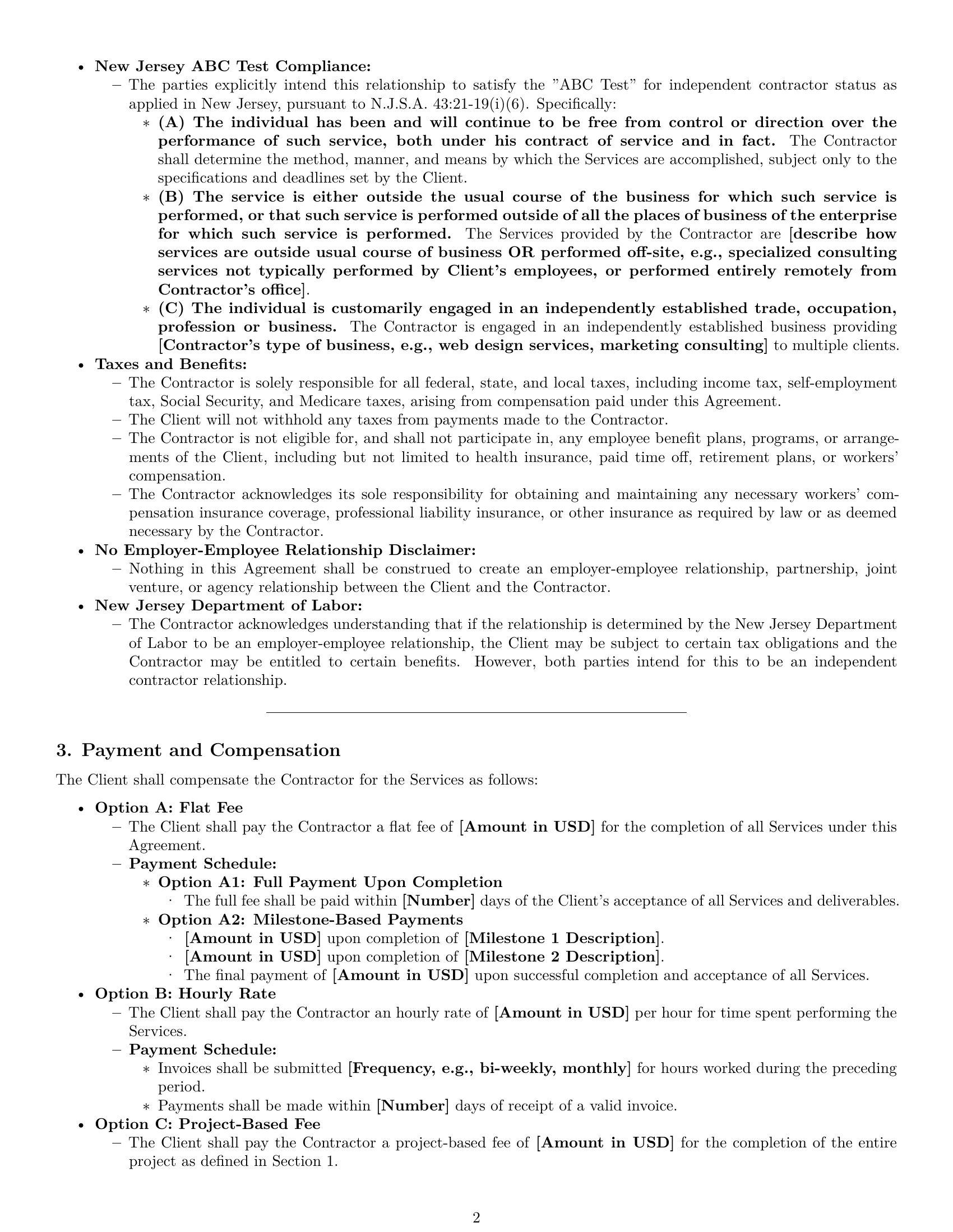 Preview page 2 of Pro New Jersey independent contractor agreement template