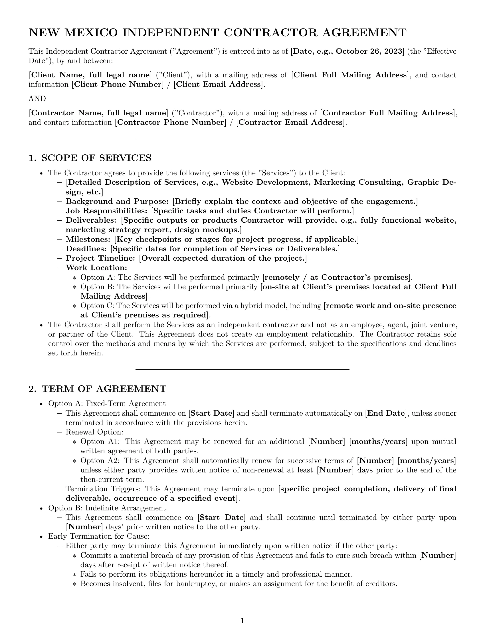 Preview page 1 of Pro New Mexico independent contractor agreement template