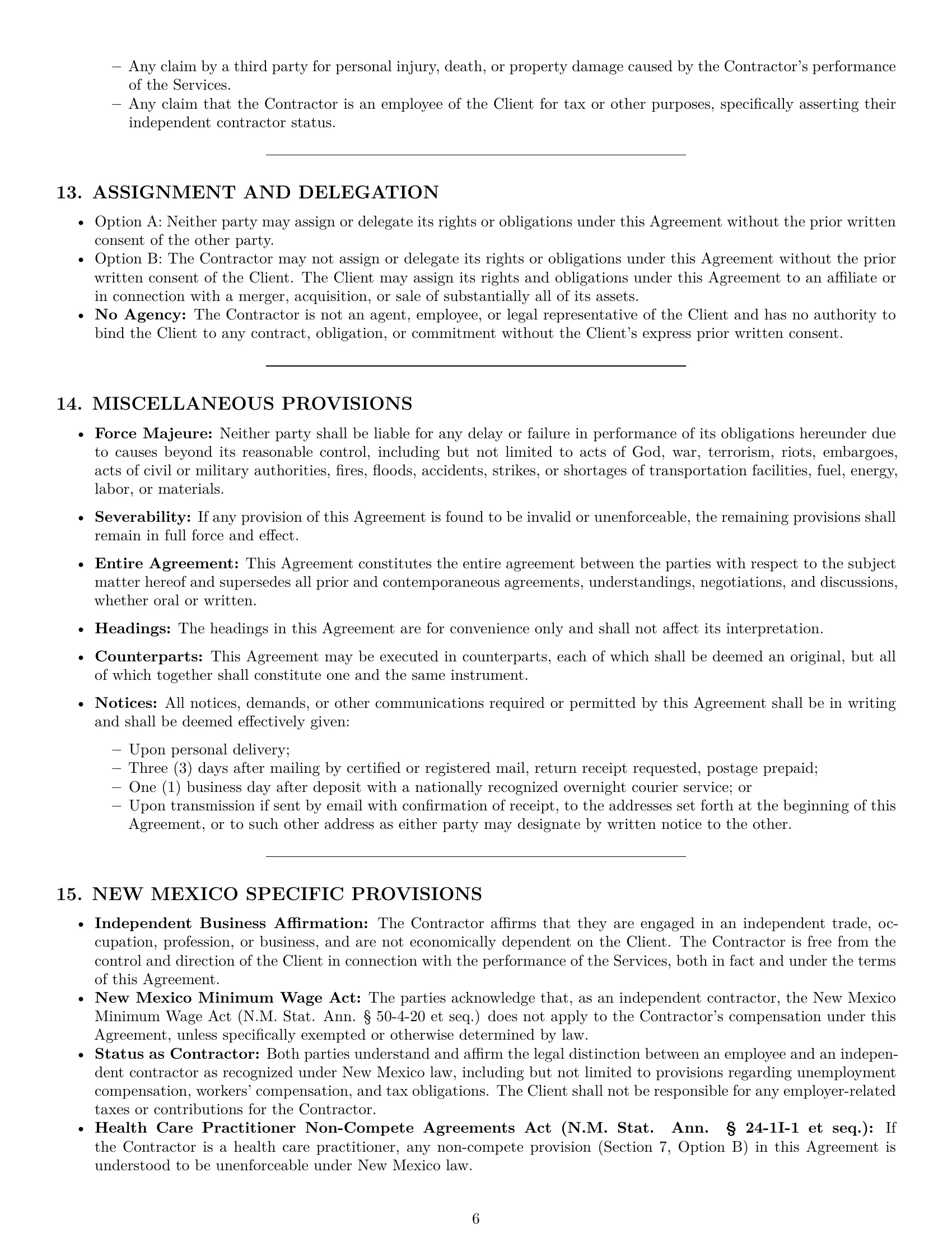 Preview page 6 of Pro New Mexico independent contractor agreement template