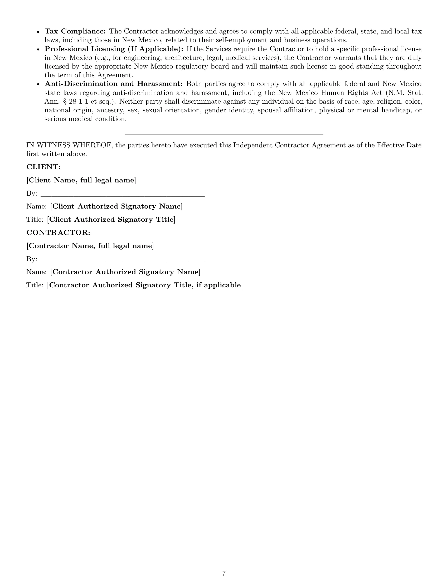 Preview page 7 of Pro New Mexico independent contractor agreement template