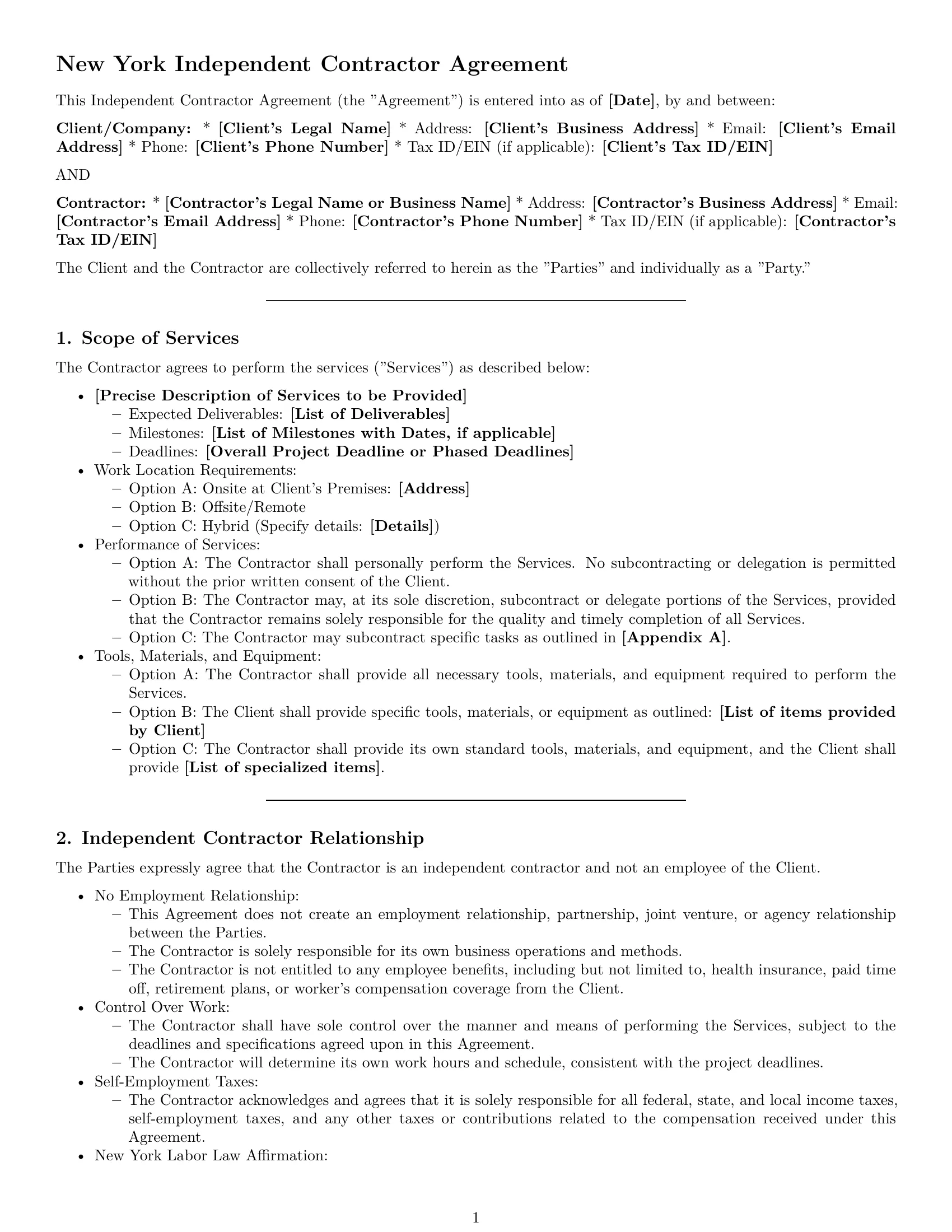 Preview page 1 of Pro New York independent contractor agreement template