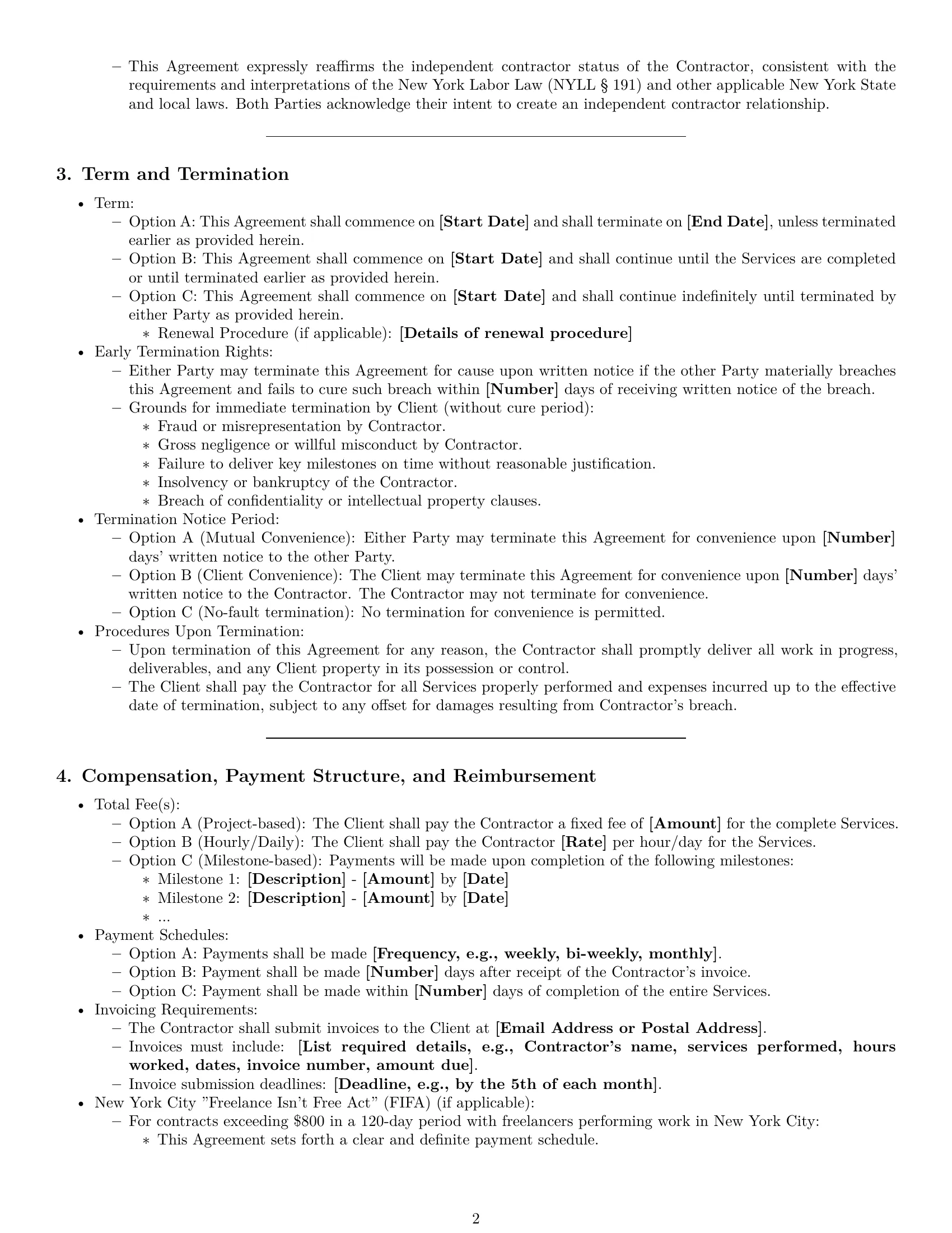 Preview page 2 of Pro New York independent contractor agreement template