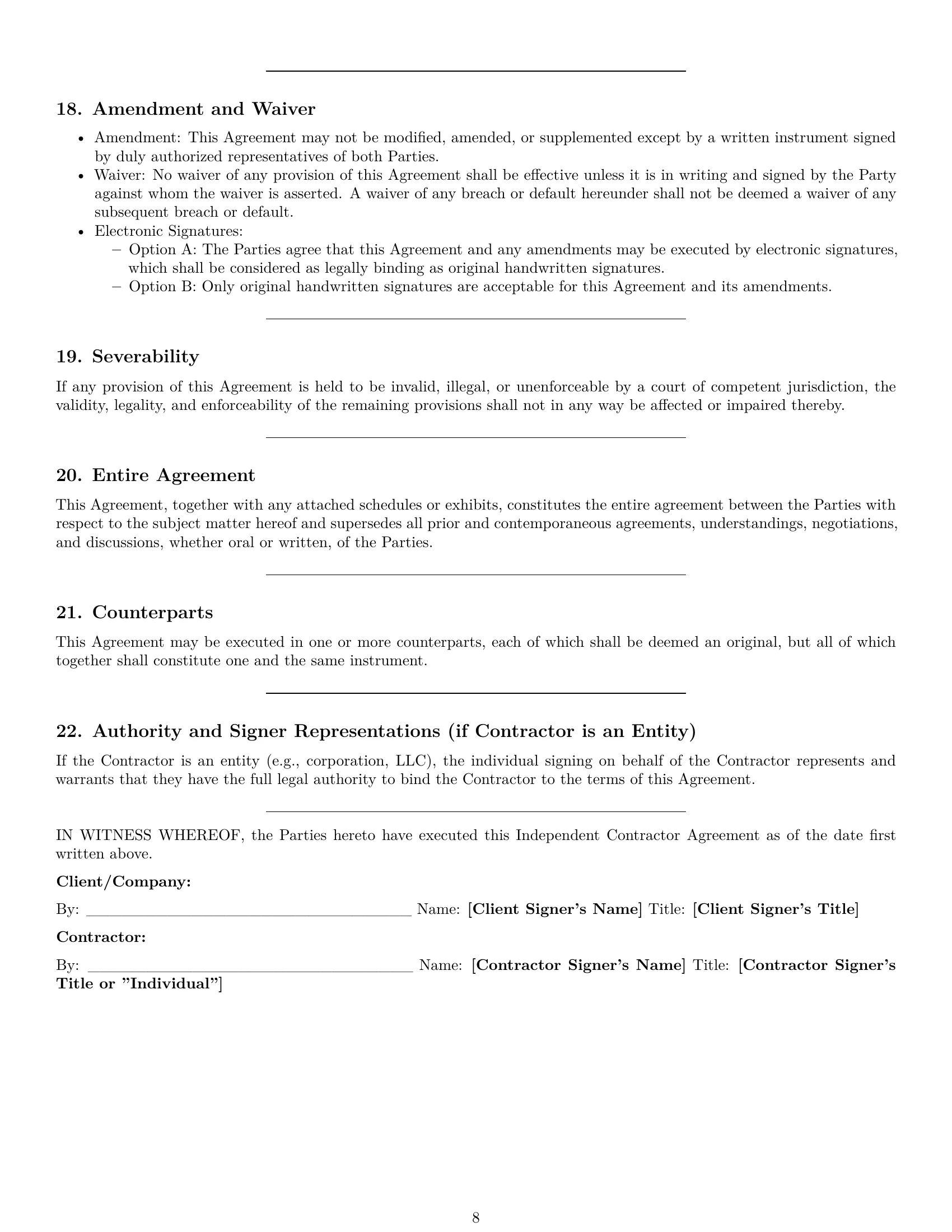 Preview page 8 of Pro New York independent contractor agreement template