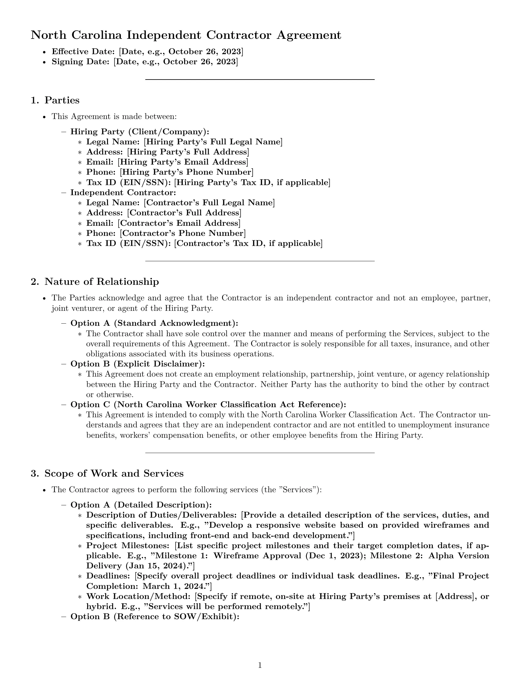 Preview page 1 of Pro North Carolina independent contractor agreement template
