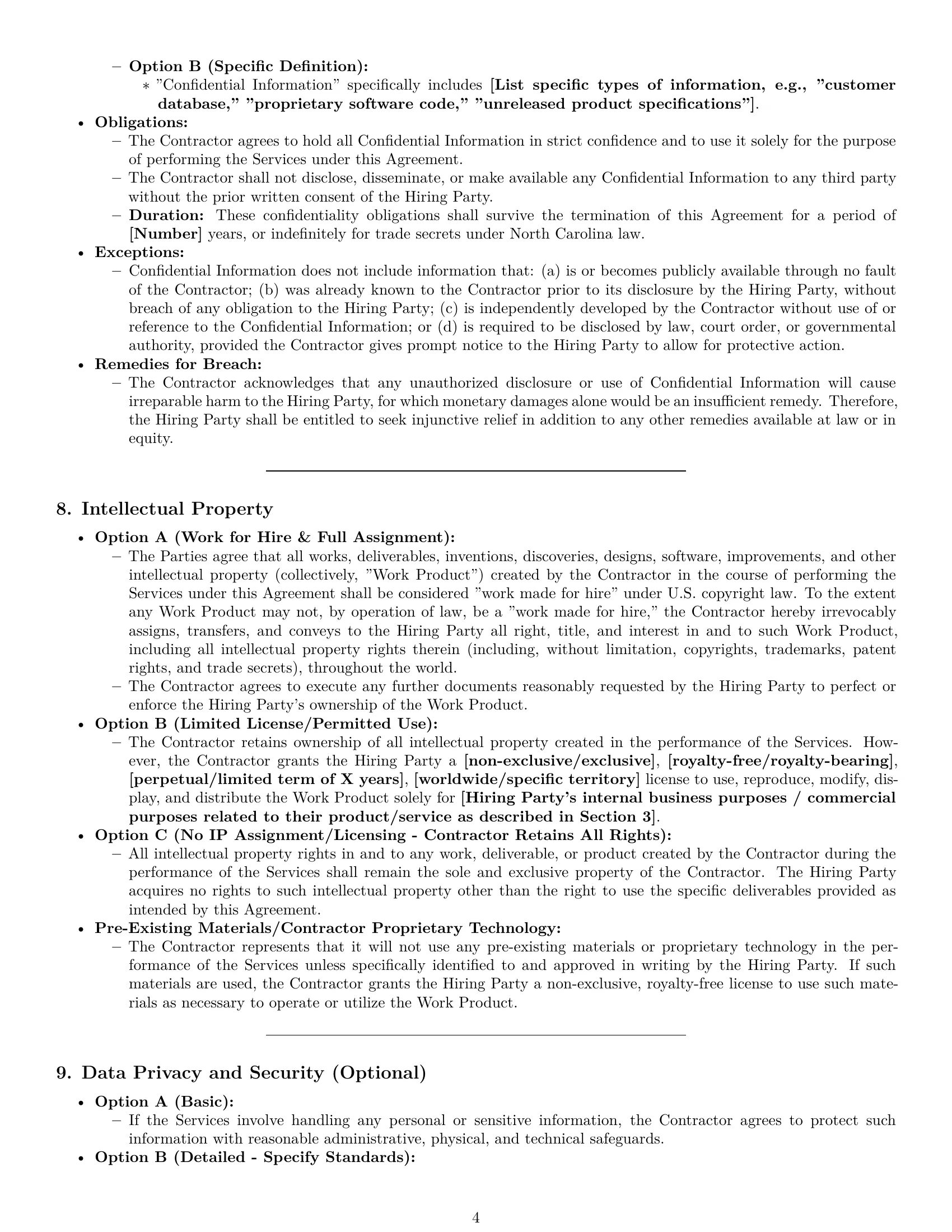 Preview page 4 of Pro North Carolina independent contractor agreement template