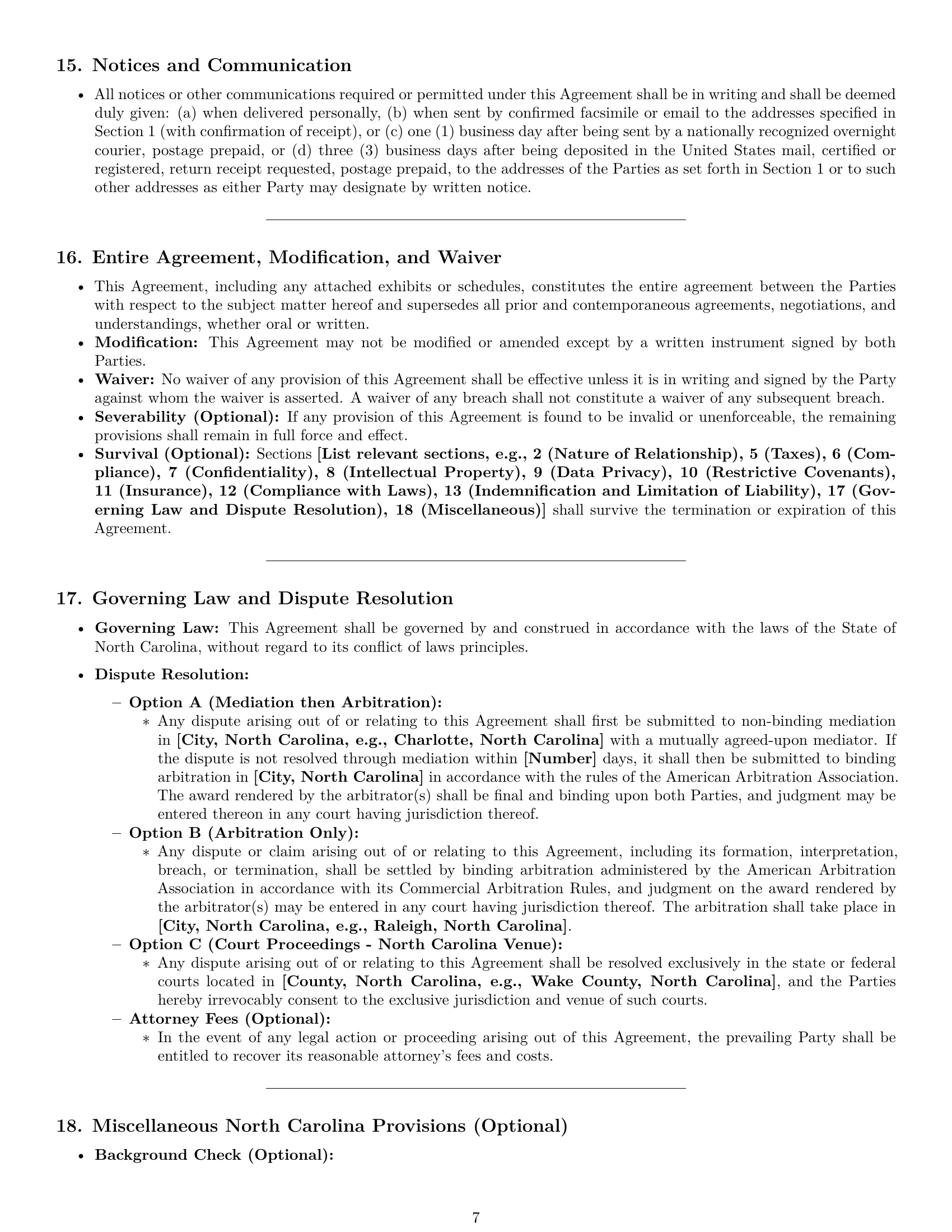Preview page 7 of Pro North Carolina independent contractor agreement template