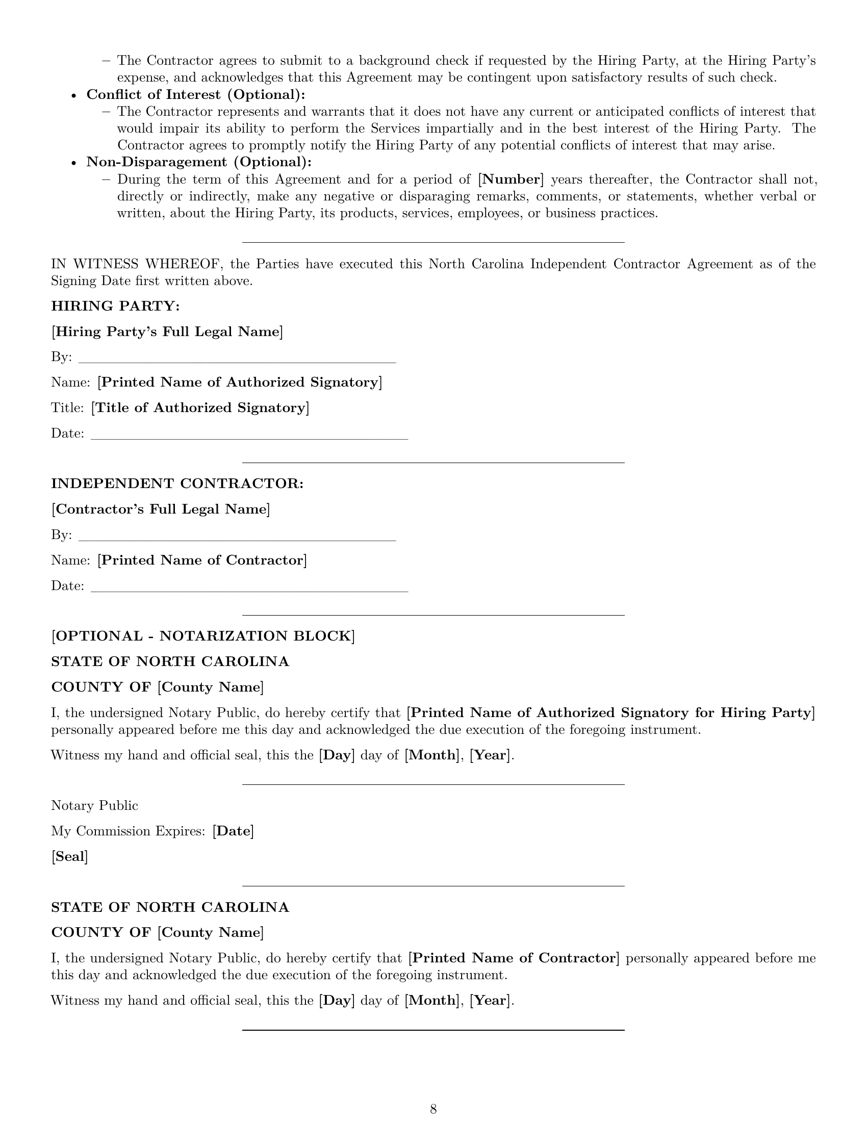 Preview page 8 of Pro North Carolina independent contractor agreement template