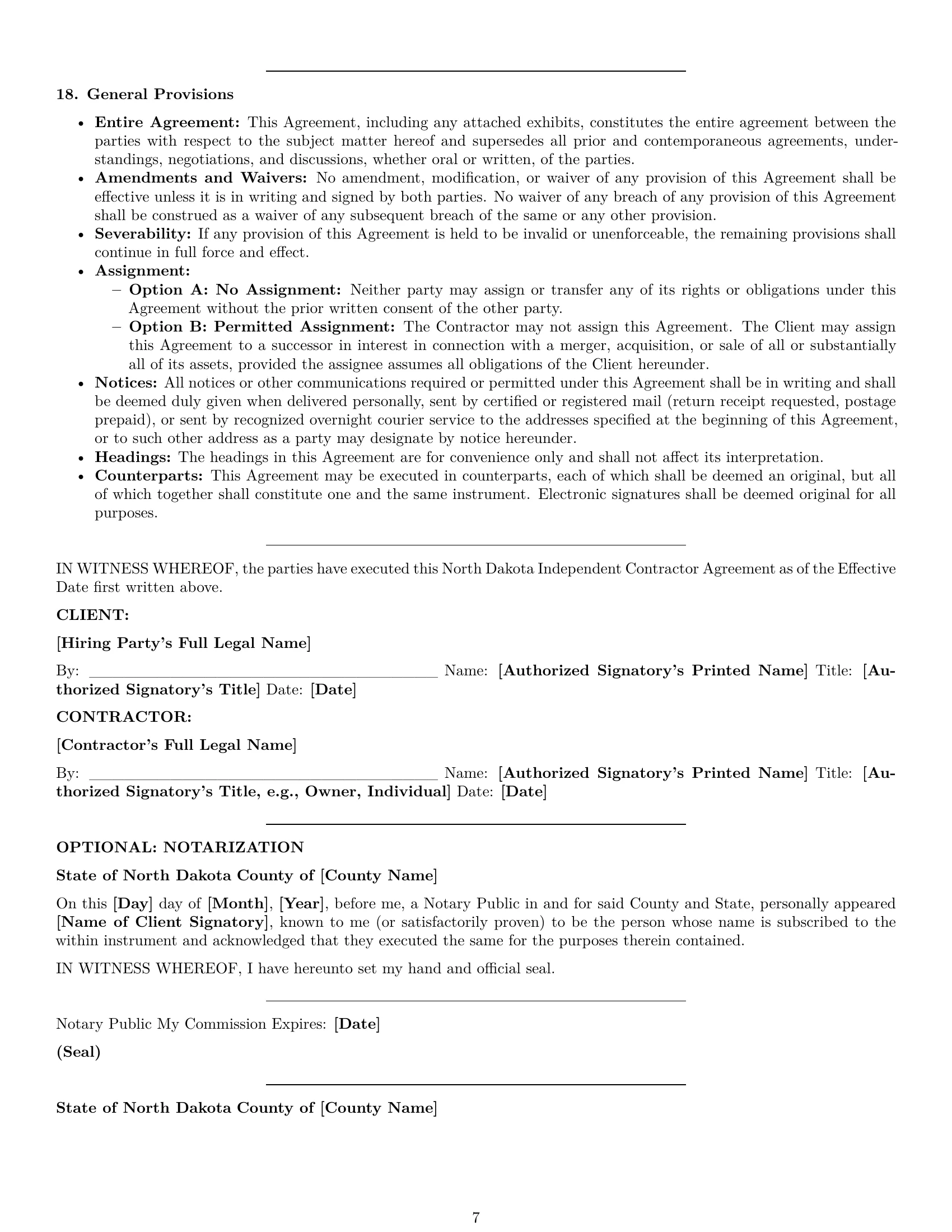 Preview page 7 of Pro North Dakota independent contractor agreement template