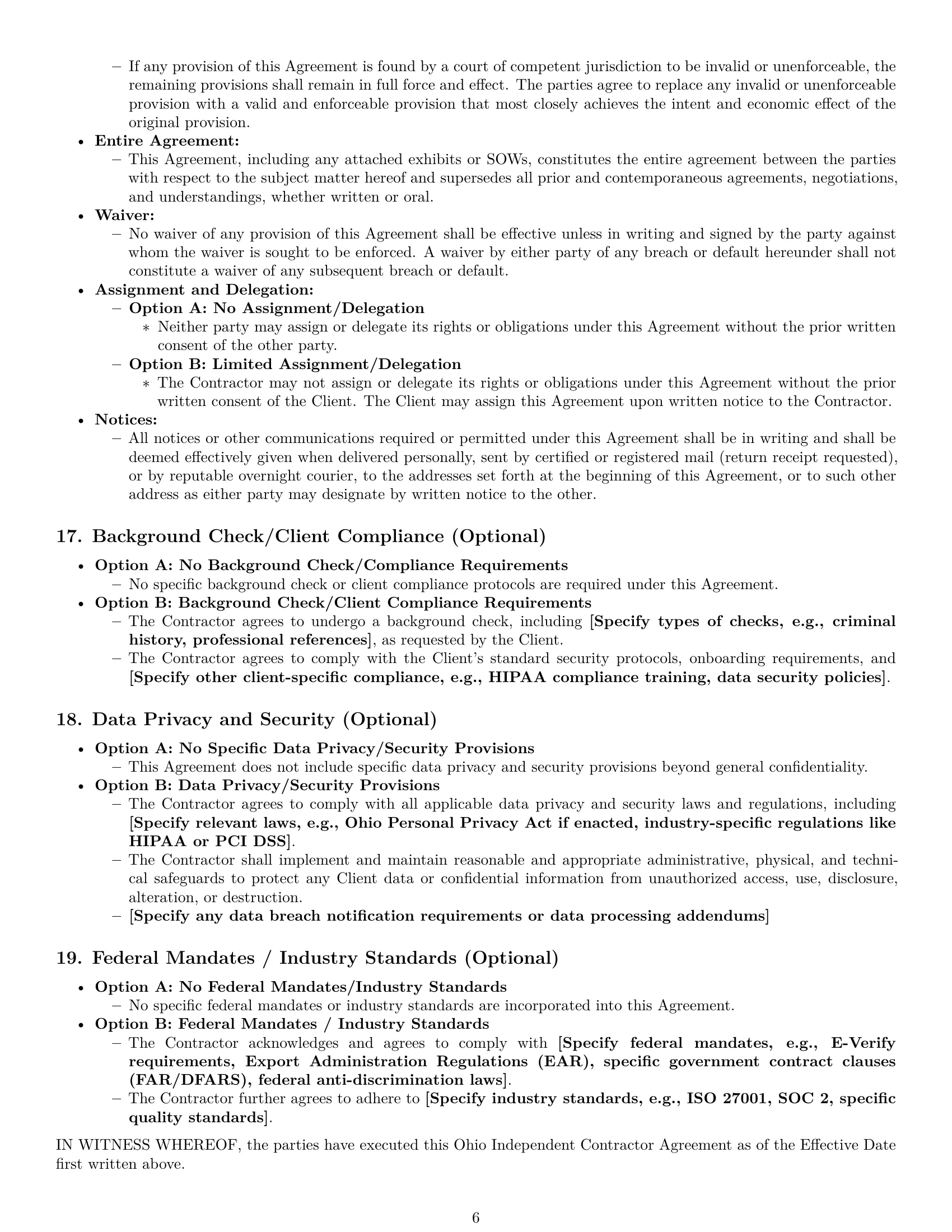 Preview page 6 of Pro Ohio independent contractor agreement template