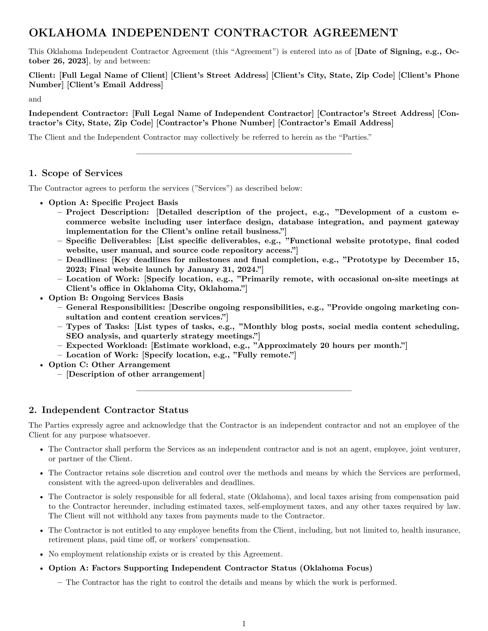 Preview page 1 of Pro Oklahoma independent contractor agreement template