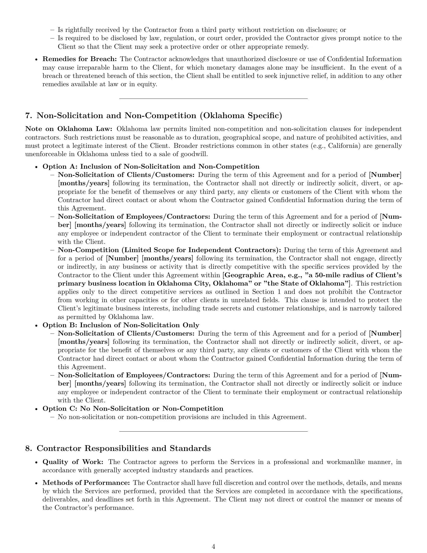 Preview page 4 of Pro Oklahoma independent contractor agreement template