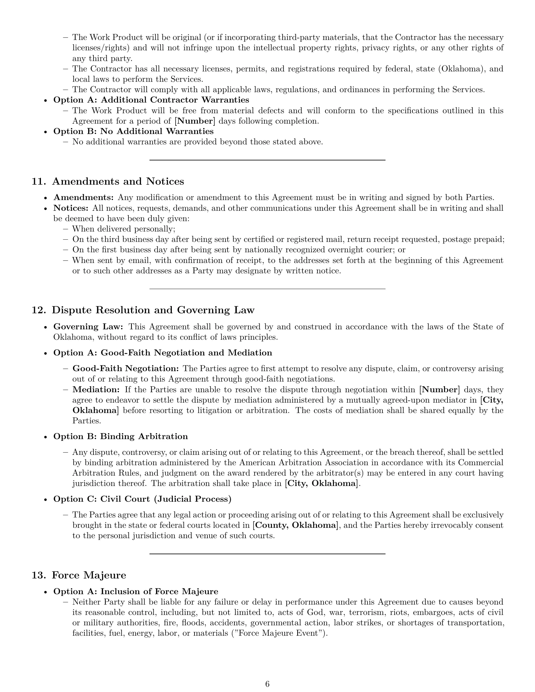Preview page 6 of Pro Oklahoma independent contractor agreement template