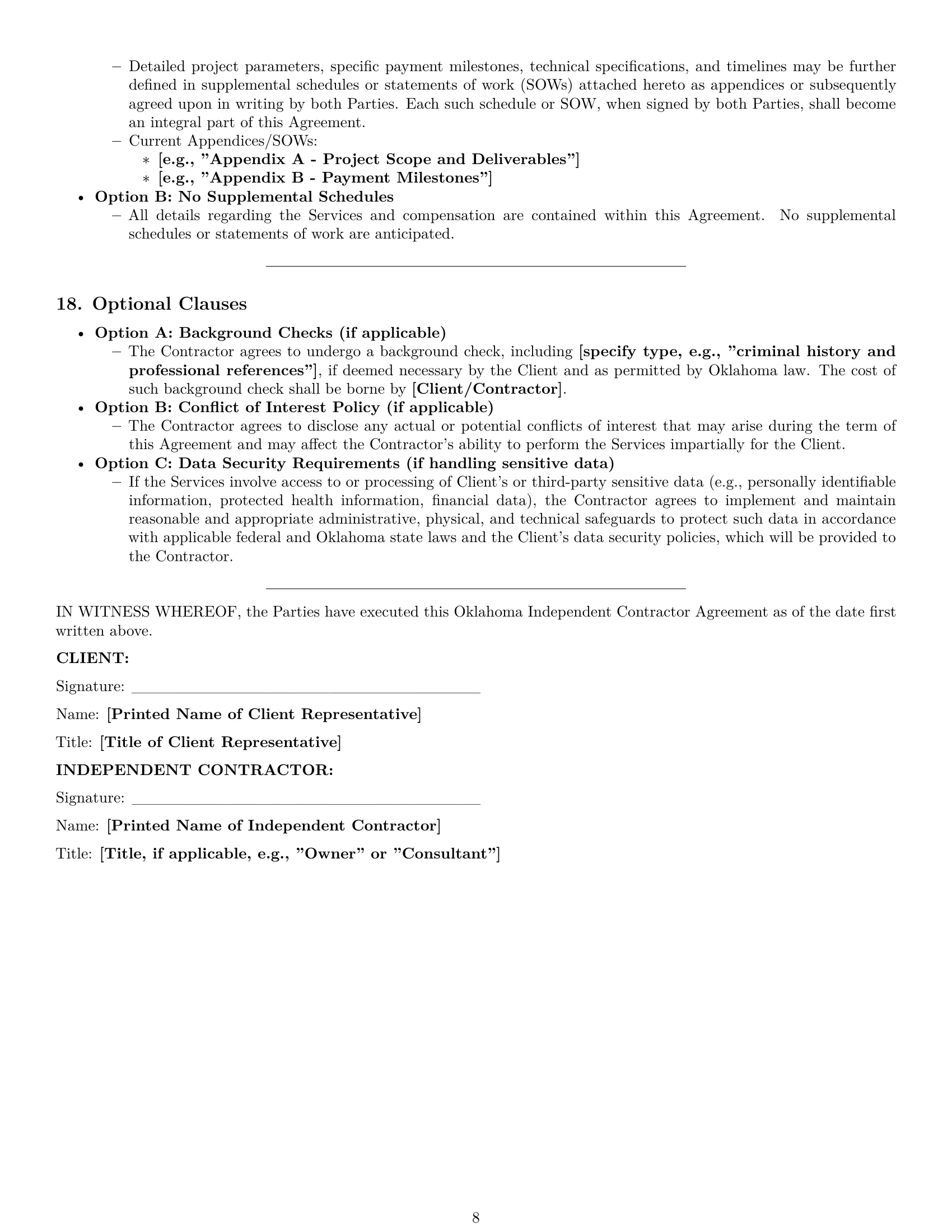 Preview page 8 of Pro Oklahoma independent contractor agreement template