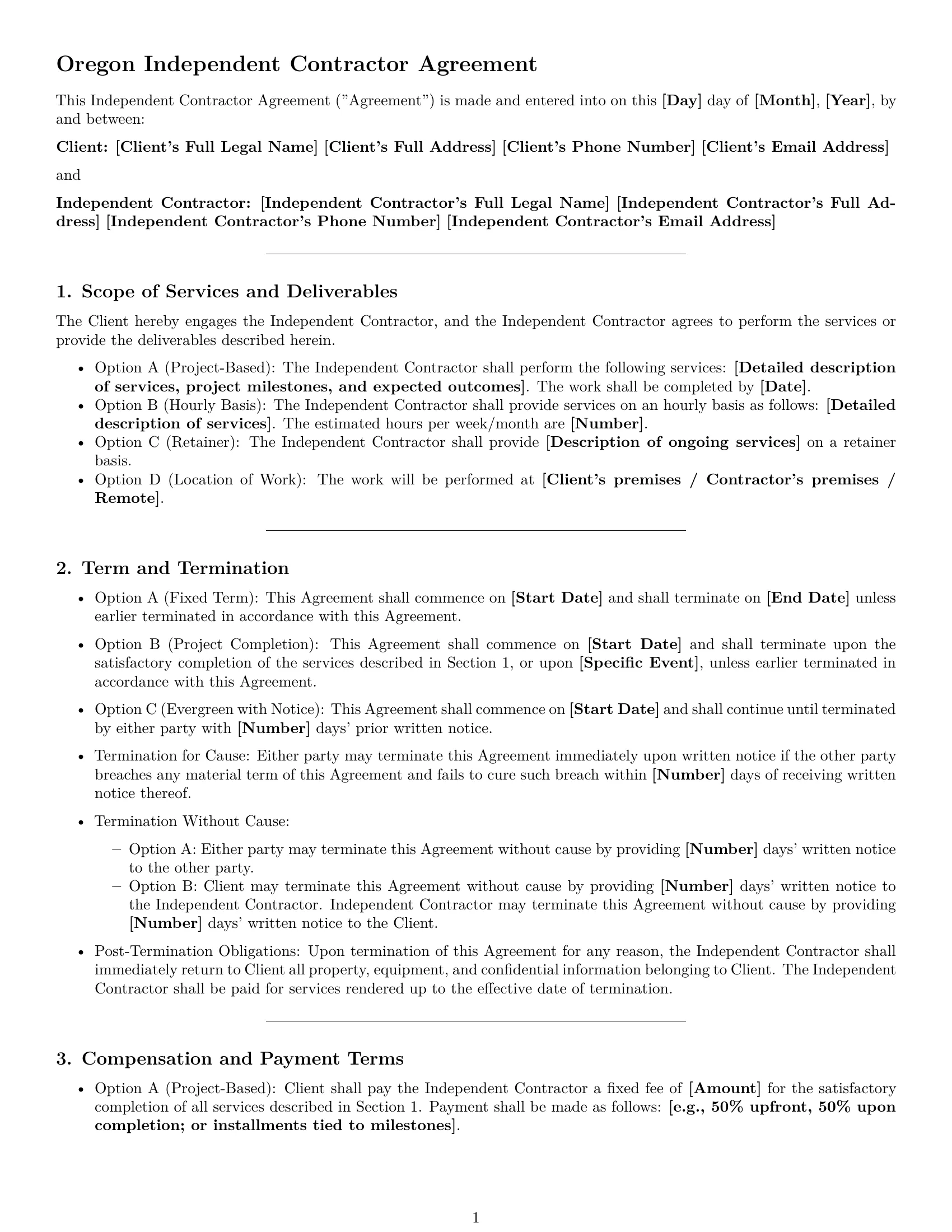 Preview page 1 of Pro Oregon independent contractor agreement template