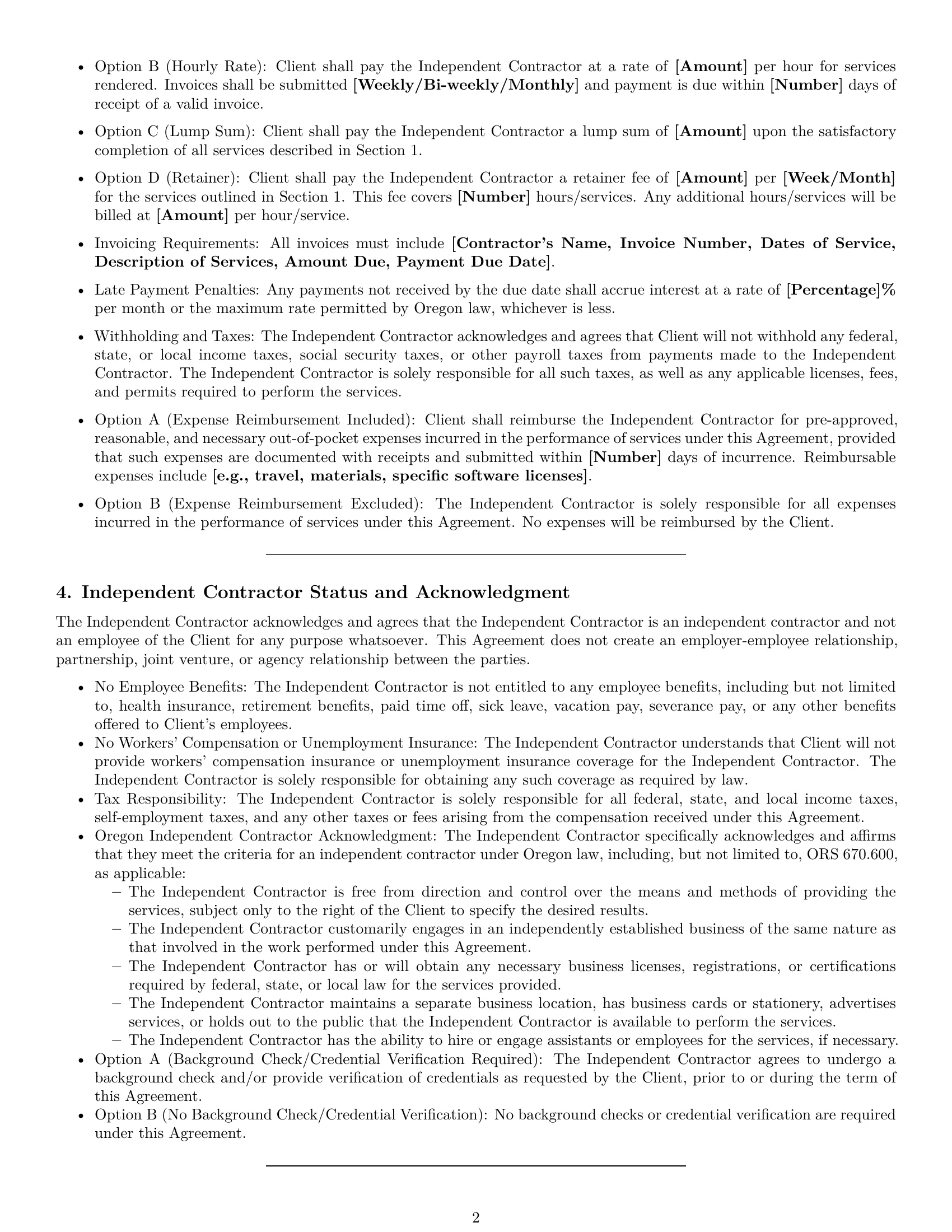 Preview page 2 of Pro Oregon independent contractor agreement template