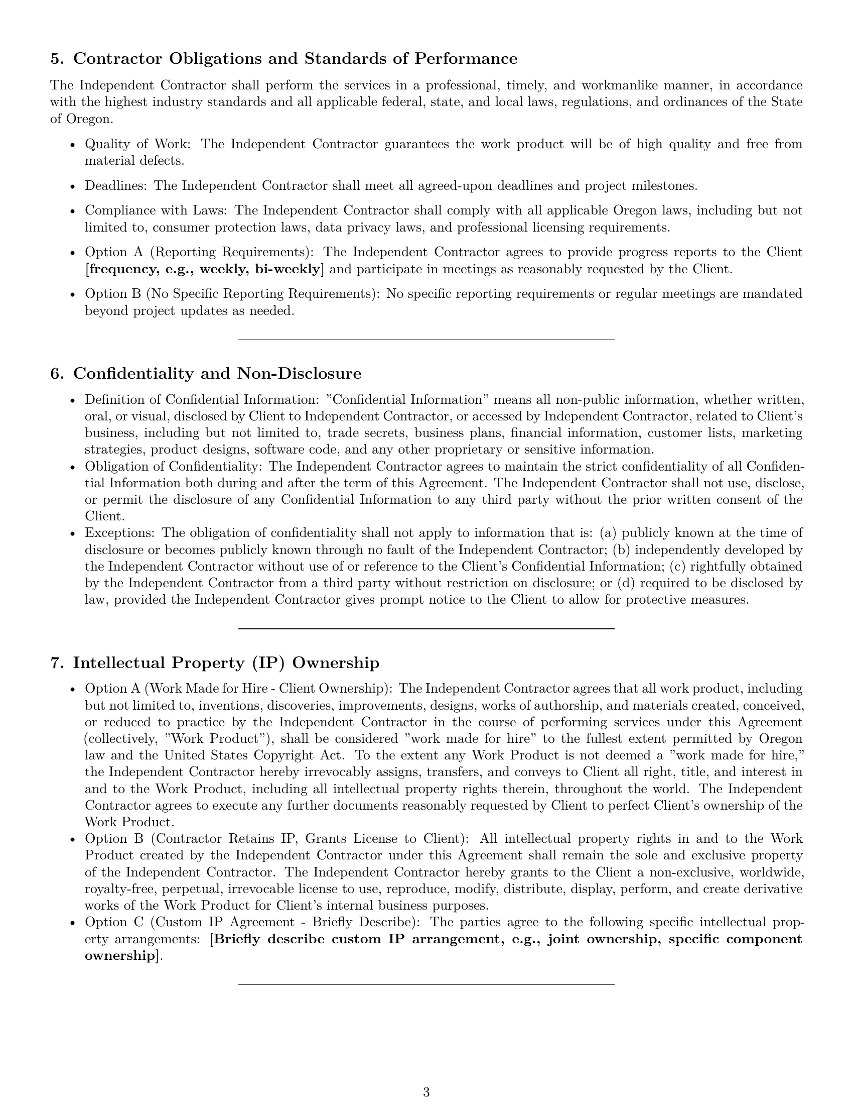 Preview page 3 of Pro Oregon independent contractor agreement template
