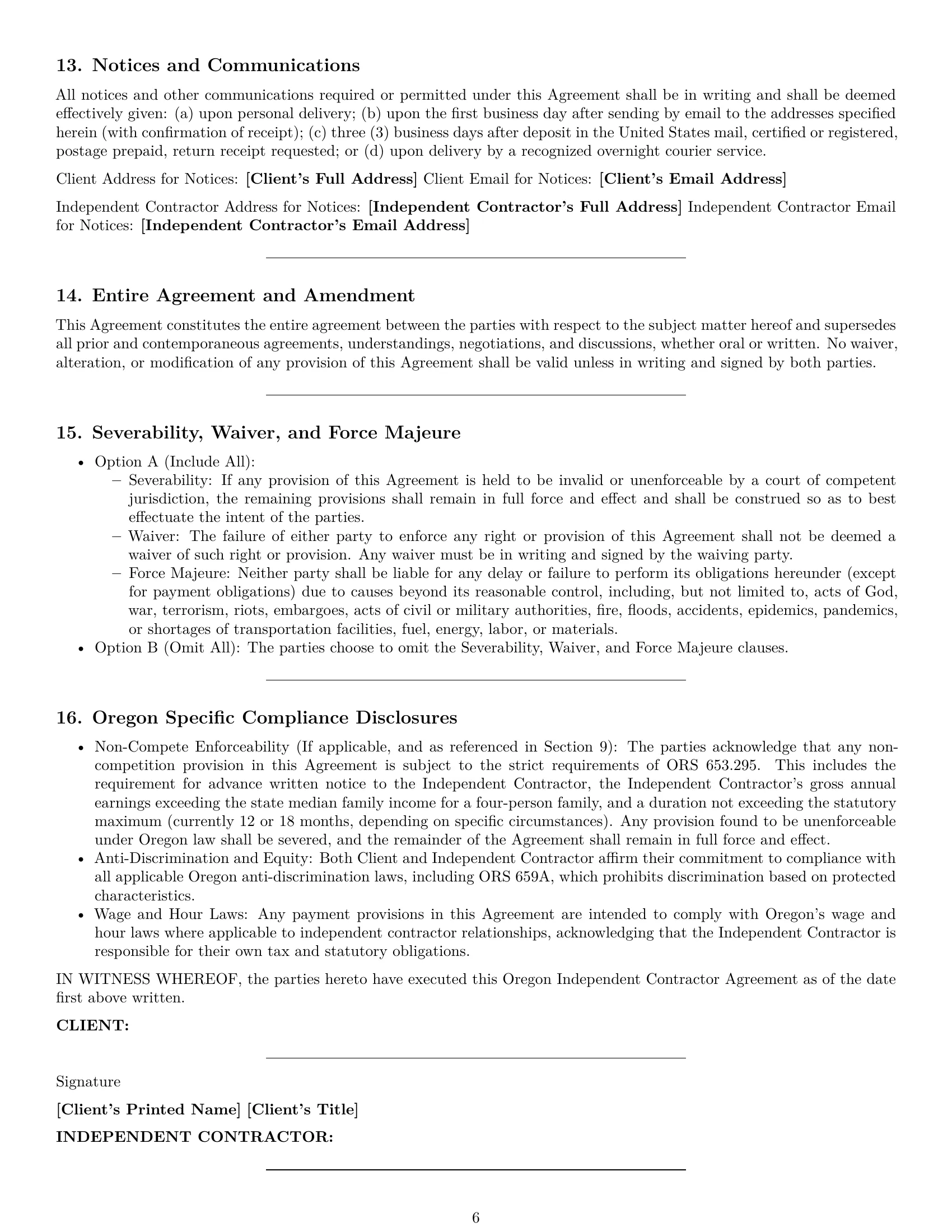 Preview page 6 of Pro Oregon independent contractor agreement template