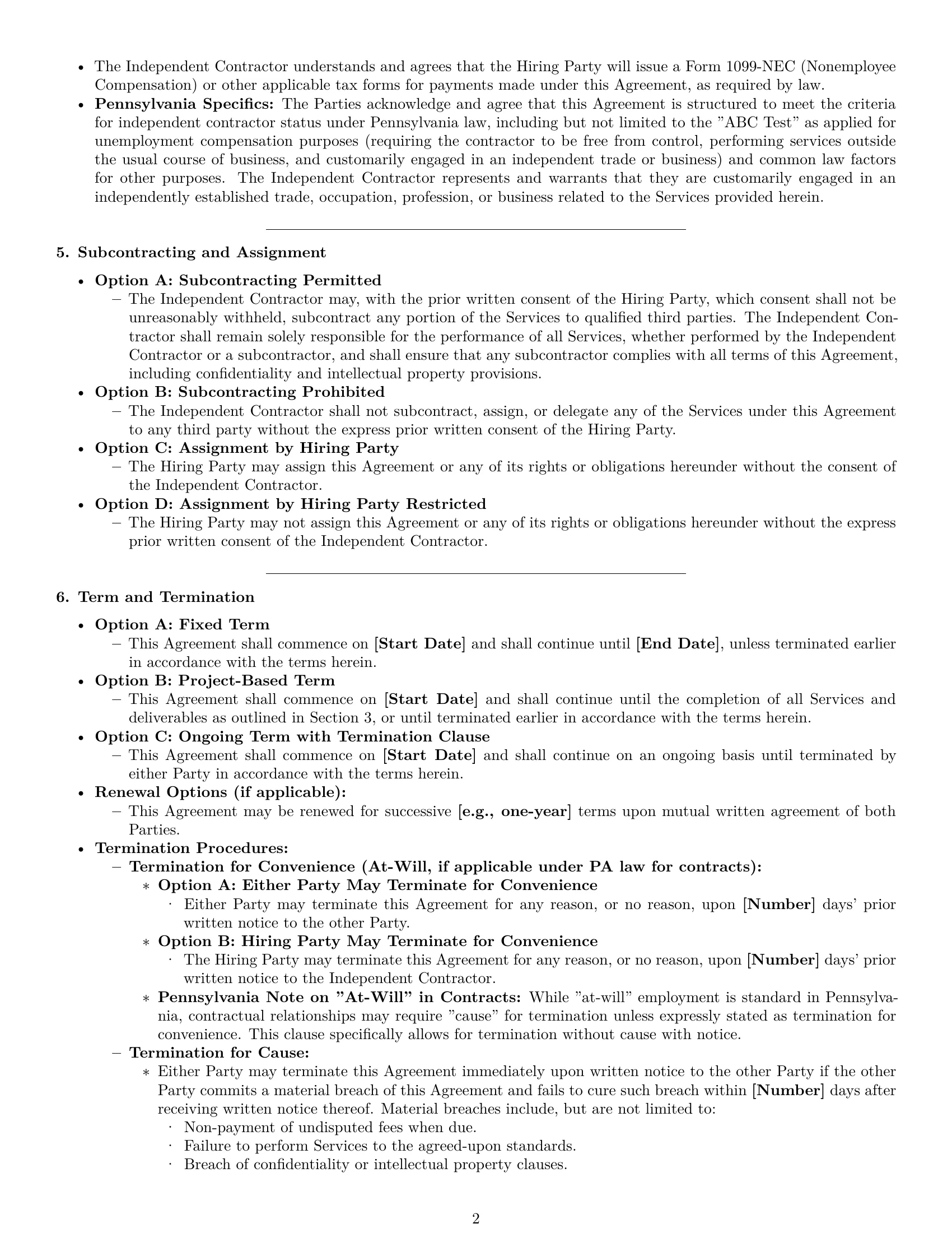 Preview page 2 of Pro Pennsylvania independent contractor agreement template
