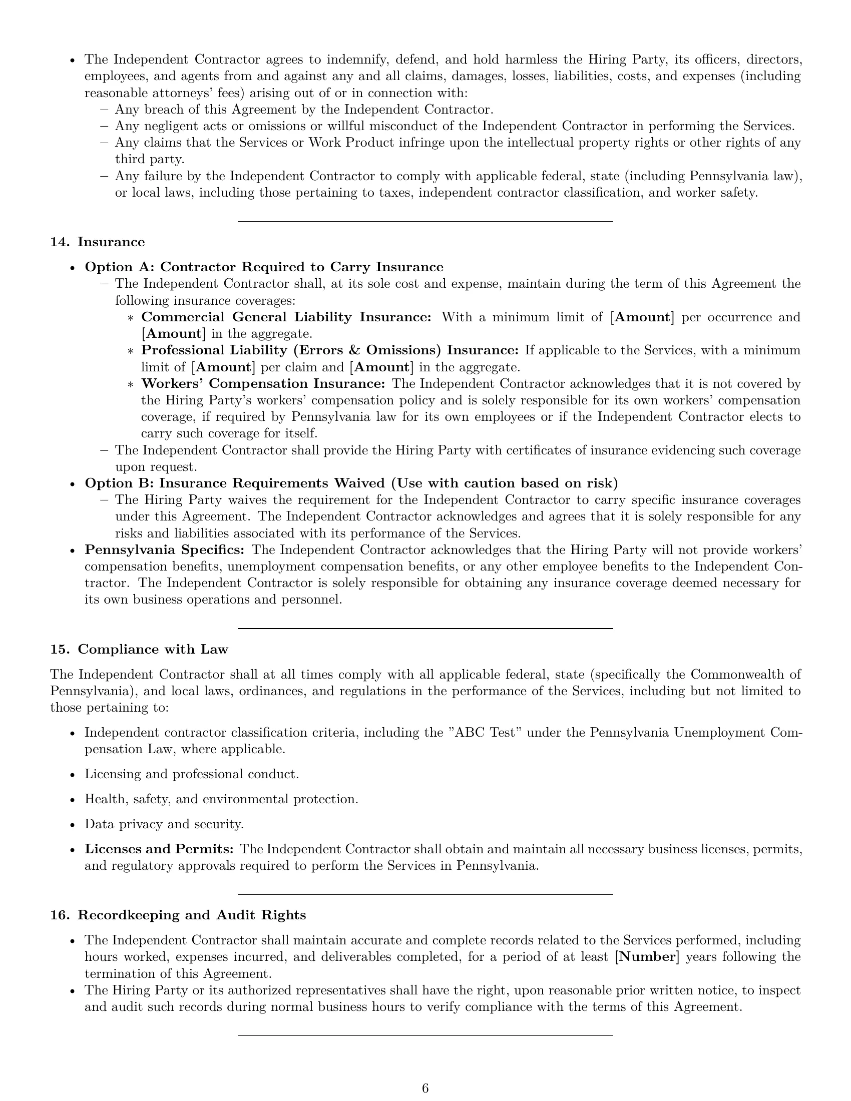 Preview page 6 of Pro Pennsylvania independent contractor agreement template
