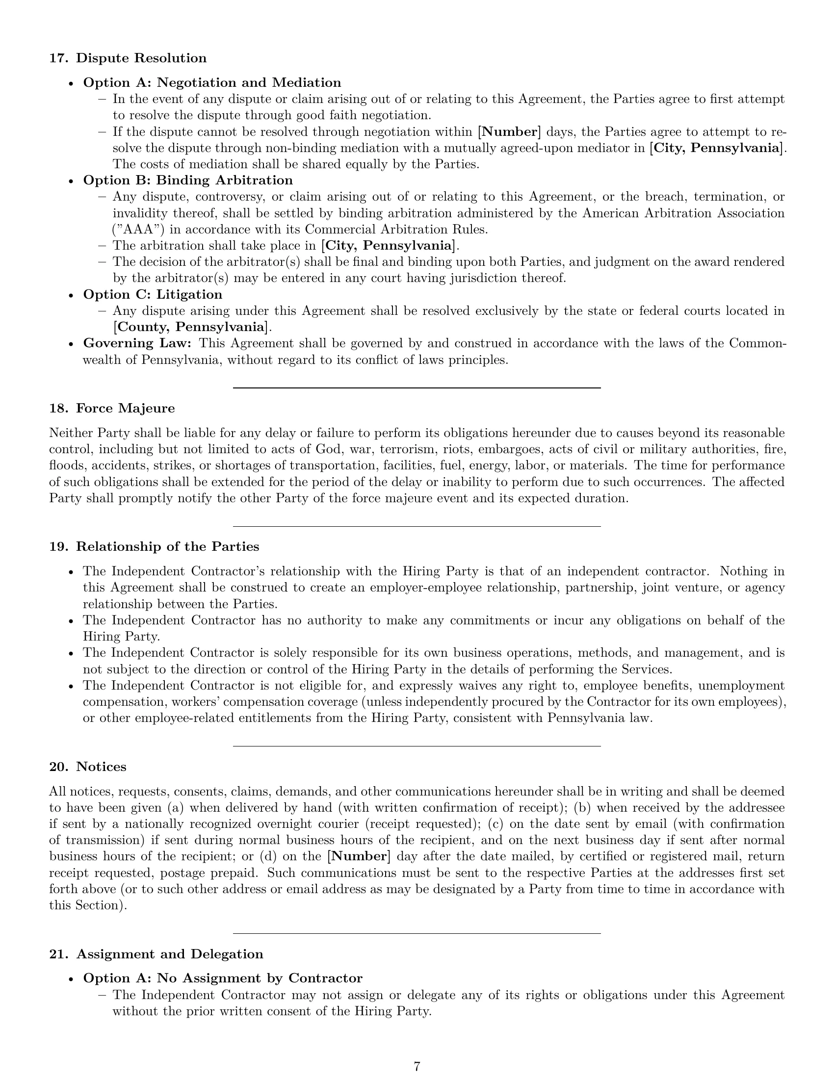 Preview page 7 of Pro Pennsylvania independent contractor agreement template