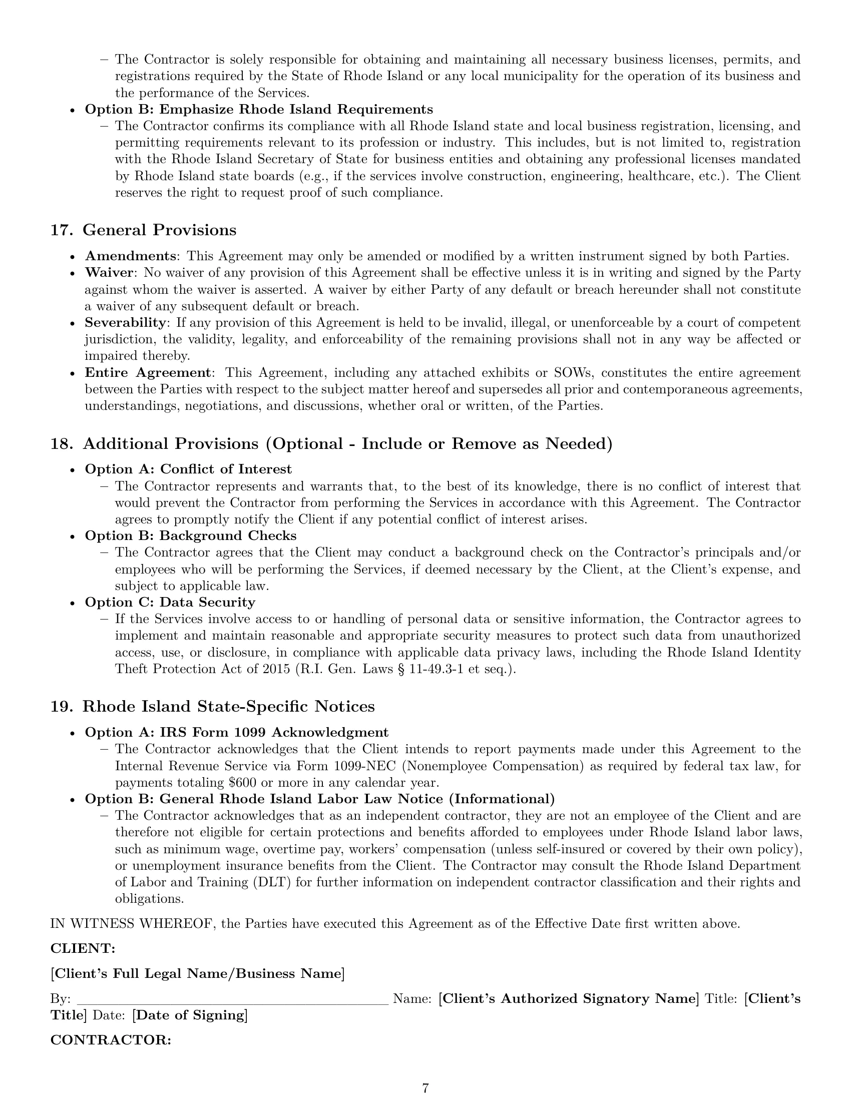 Preview page 7 of Pro Rhode Island independent contractor agreement template