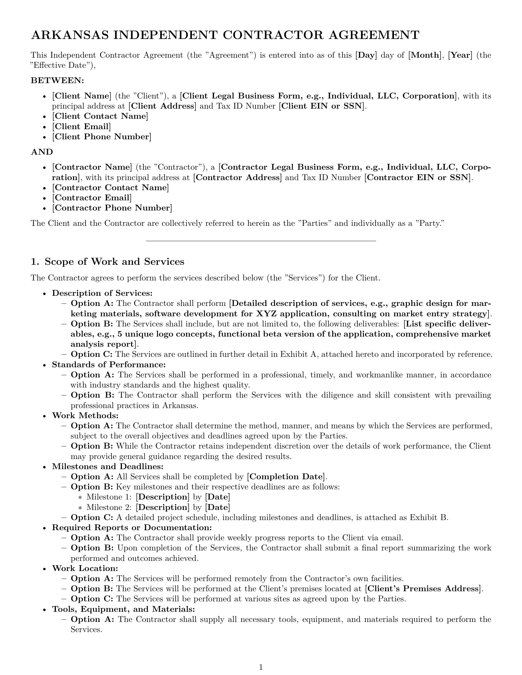 Preview page 1 of Pro Arkansas independent contractor agreement template