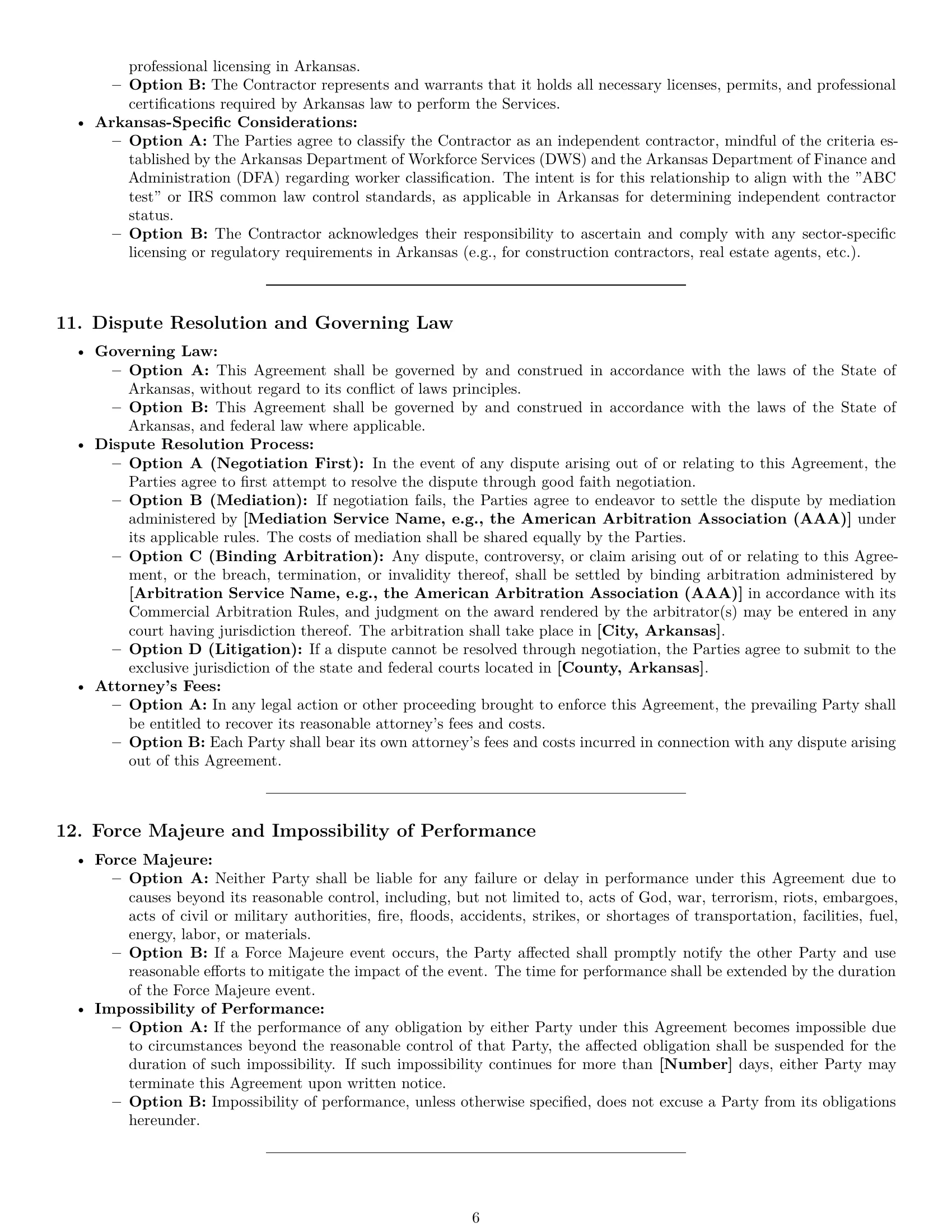 Preview page 6 of Pro Arkansas independent contractor agreement template