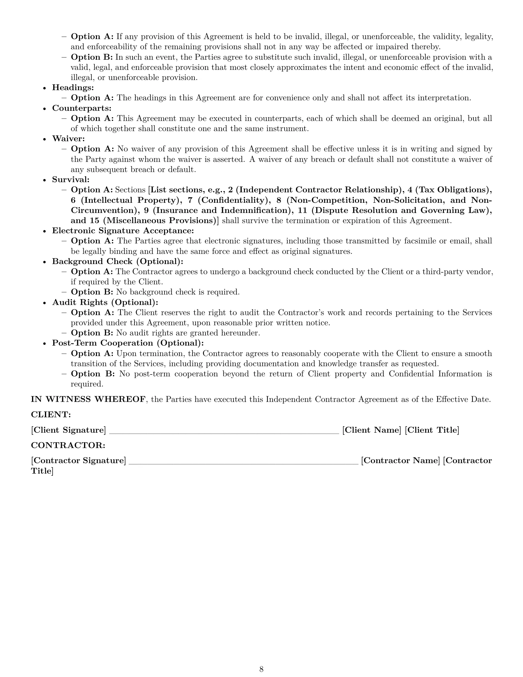 Preview page 8 of Pro Arkansas independent contractor agreement template