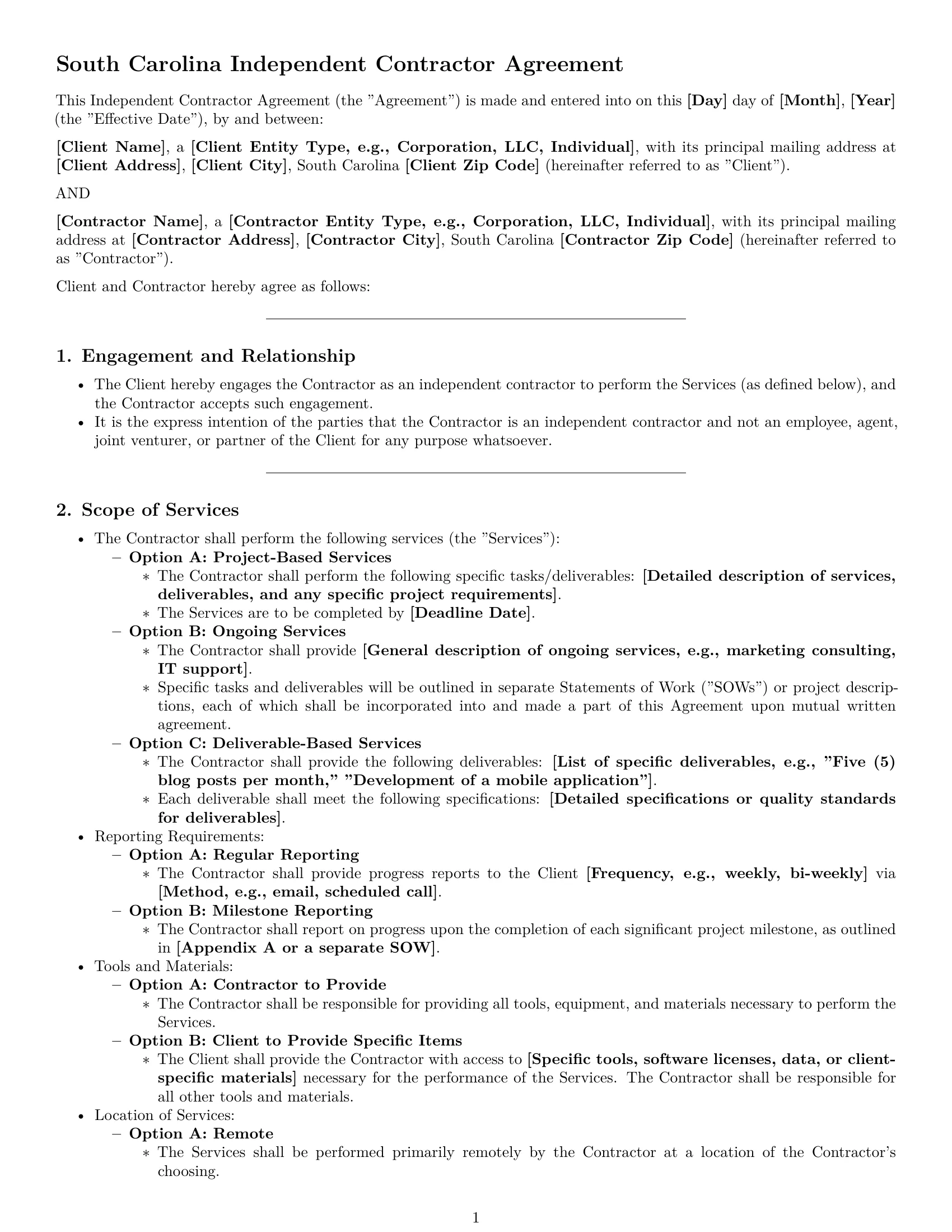 Preview page 1 of Pro South Carolina independent contractor agreement template
