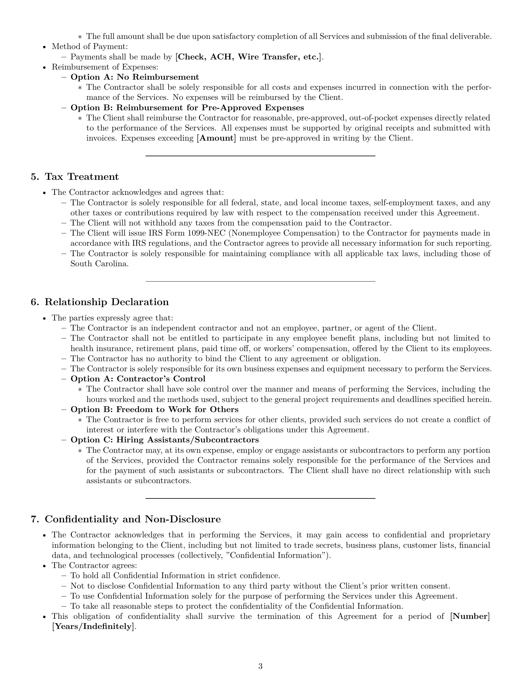 Preview page 3 of Pro South Carolina independent contractor agreement template