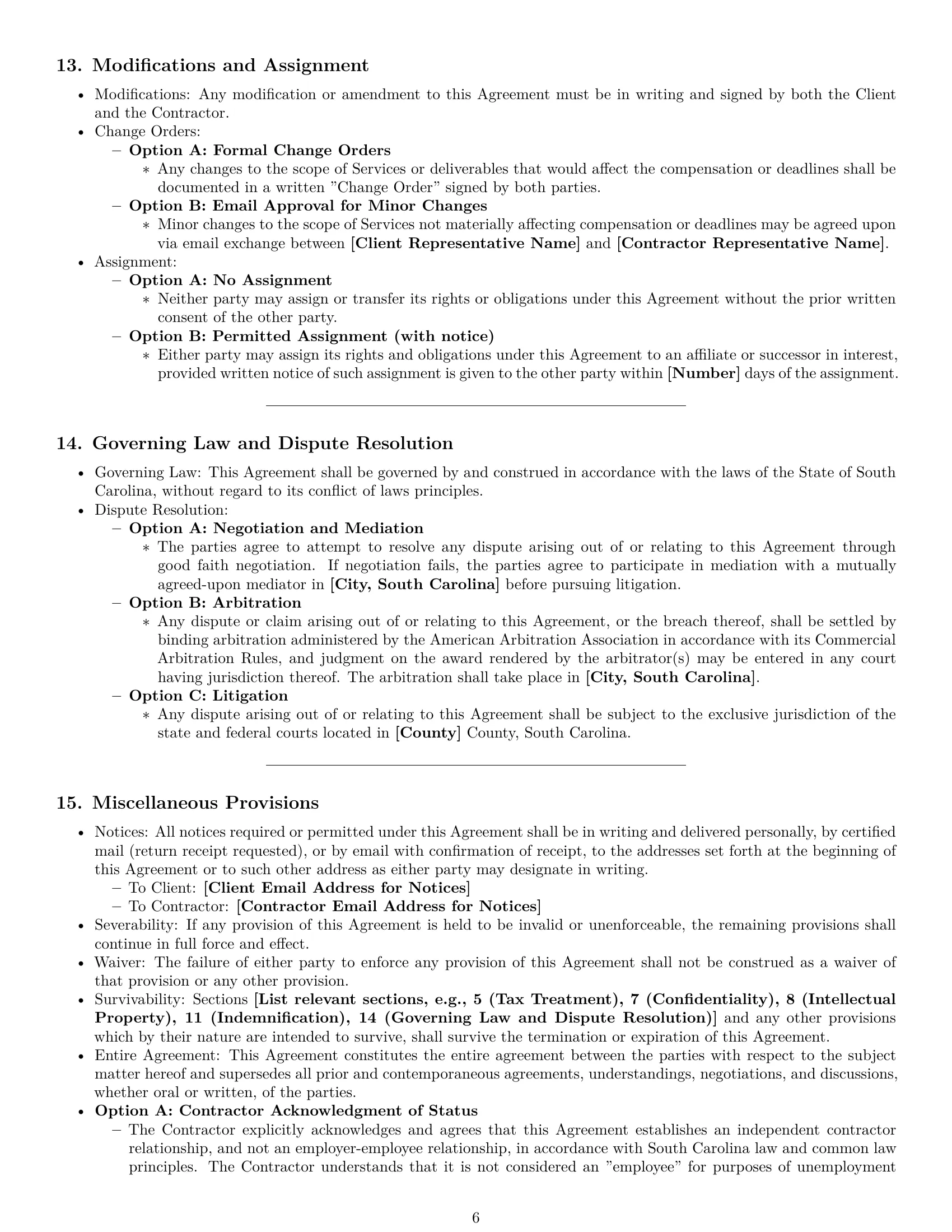 Preview page 6 of Pro South Carolina independent contractor agreement template