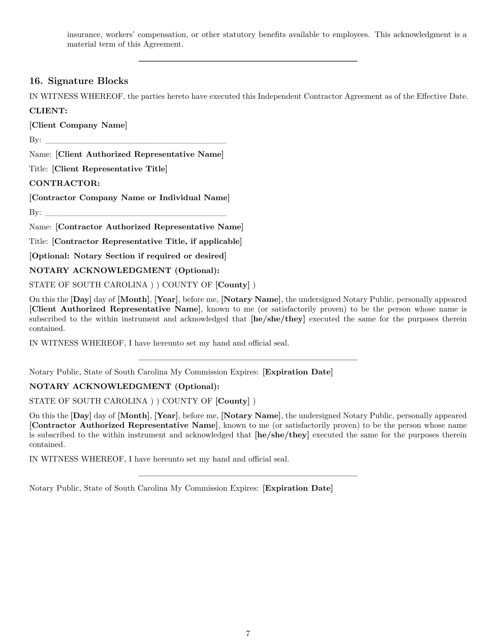 Preview page 7 of Pro South Carolina independent contractor agreement template